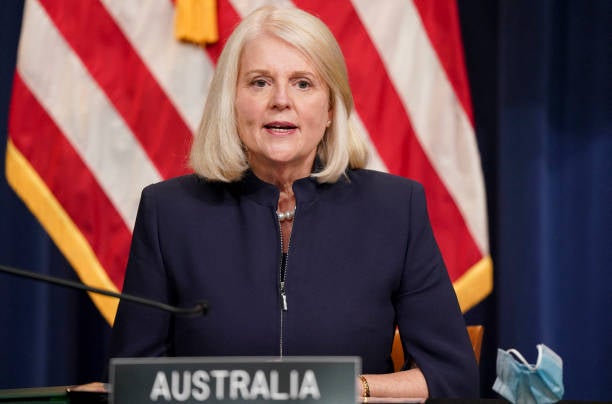 File: Karen Andrews addressing a press conference in Washington, DC on 15 December 2021