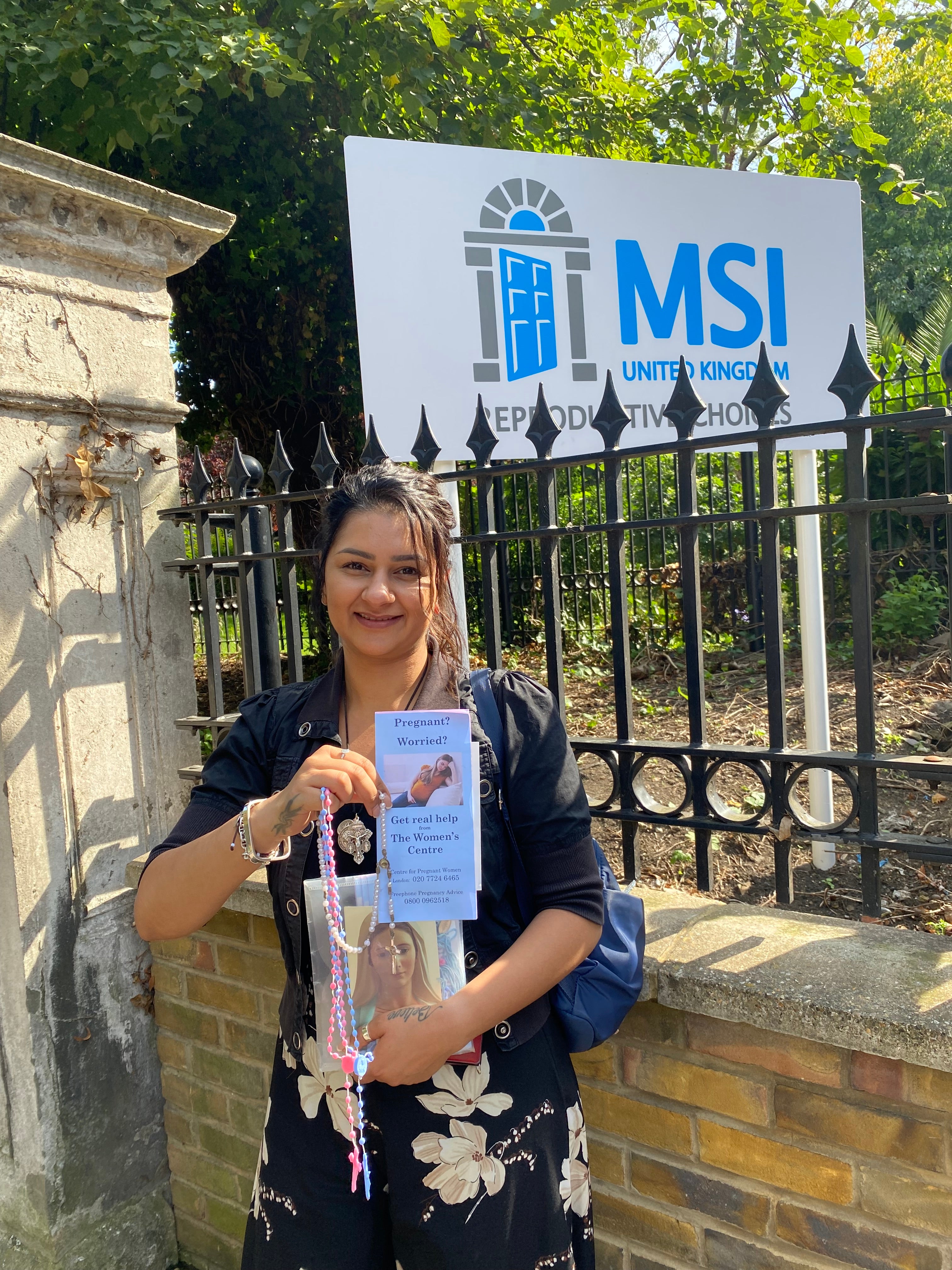 A demonstrator outside a Brixton abortion clinic