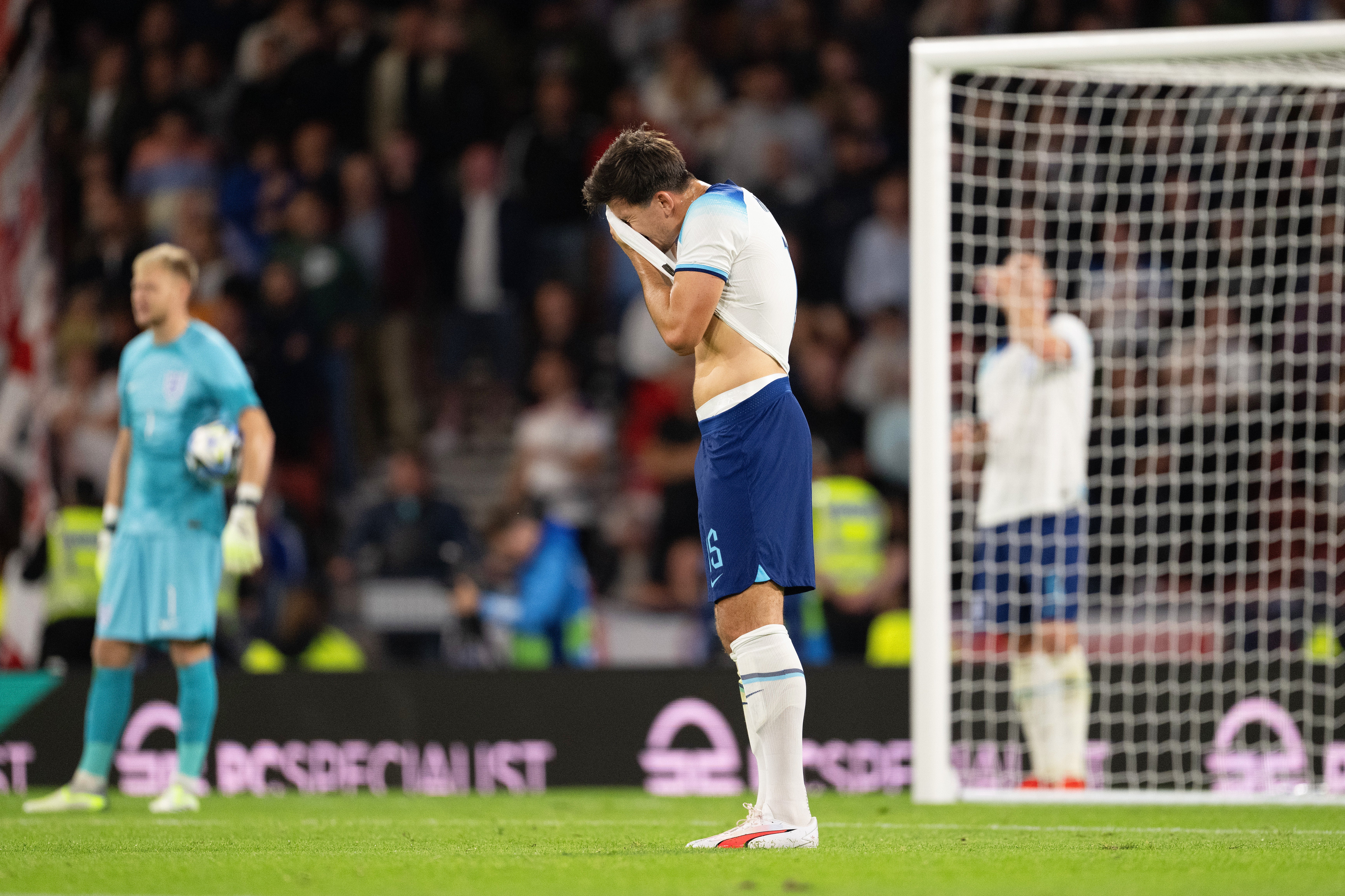 Maguire hid his face as he endured a night of torment