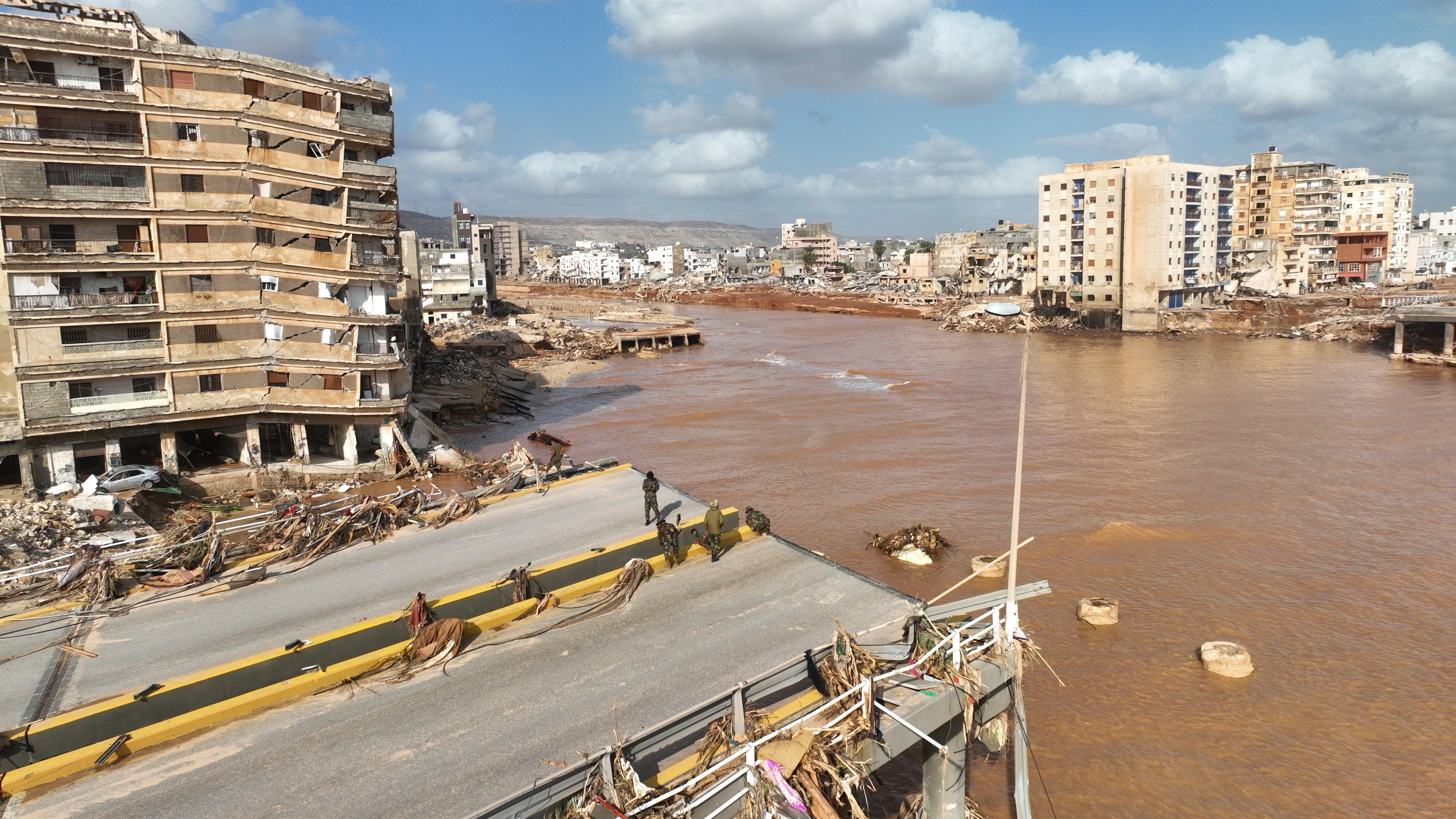 Floodwaters from Mediterranean storm Daniel are visible on Tuesday,