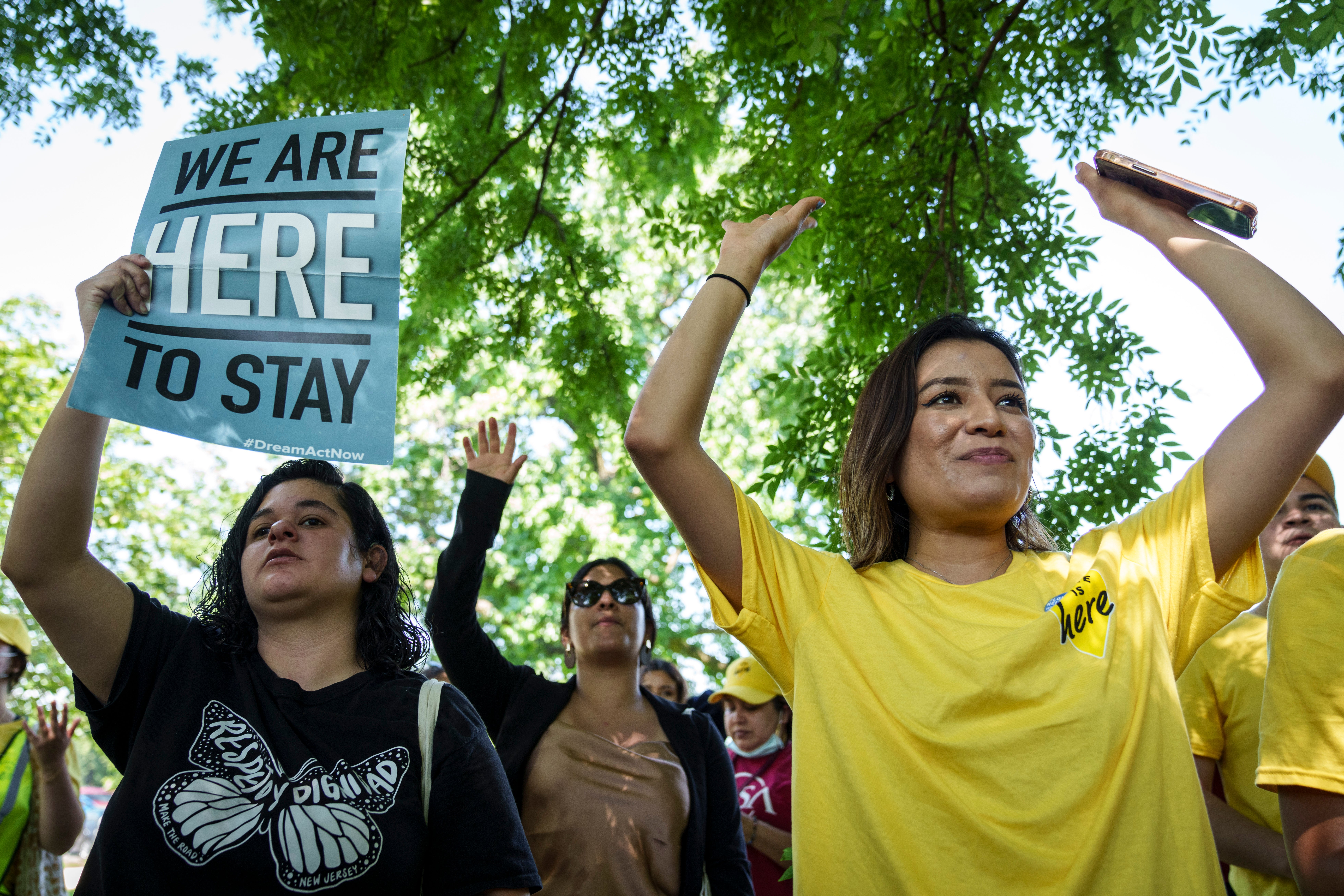 Immigration advocates rally to urge Congress to pass permanent protections for DACA recipients and create a pathway to citizenship, near the U.S. Capitol June 15, 2022 in Washington, DC