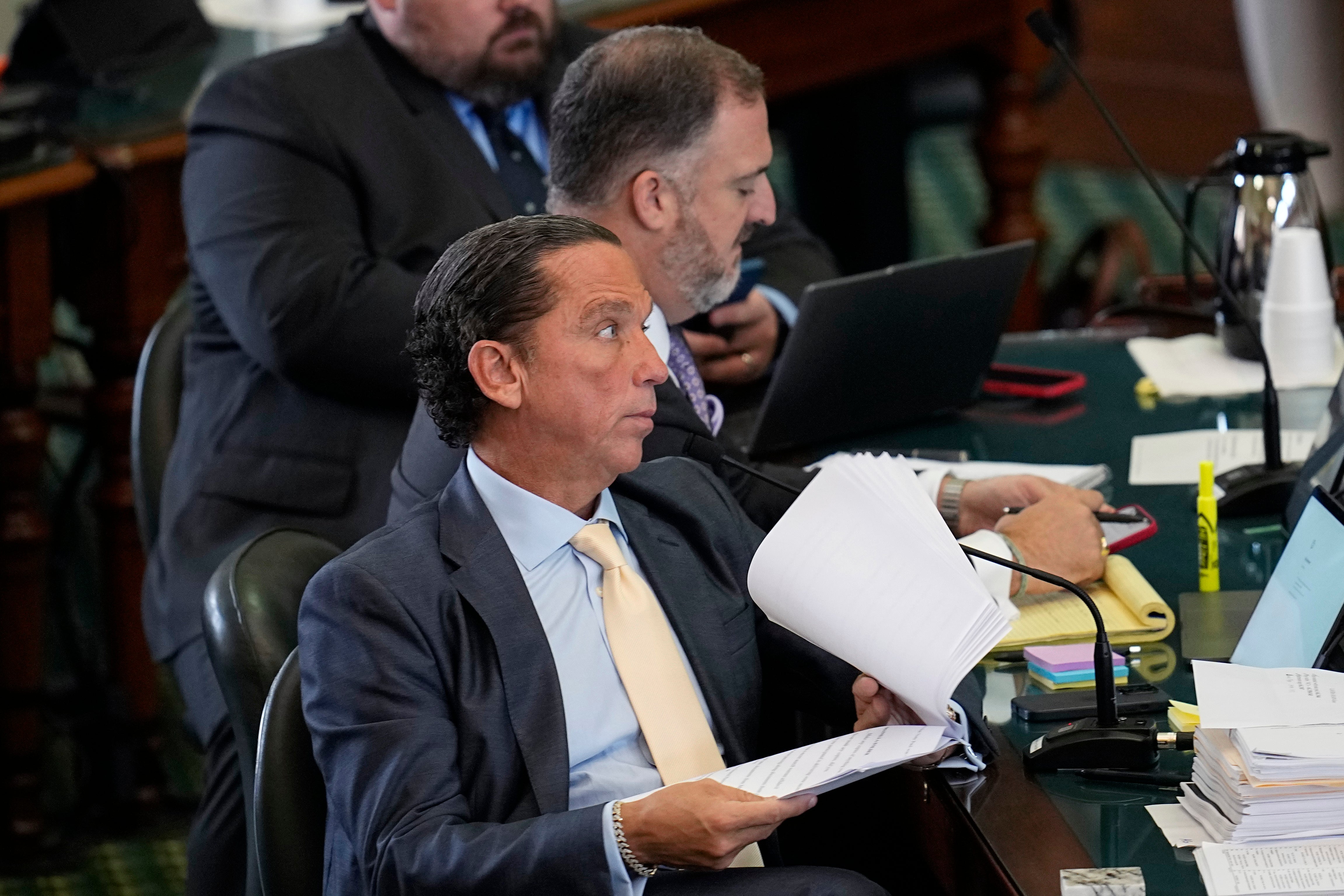 Defence attorney Tony Buzbee listens to testimony during the impeachment trial