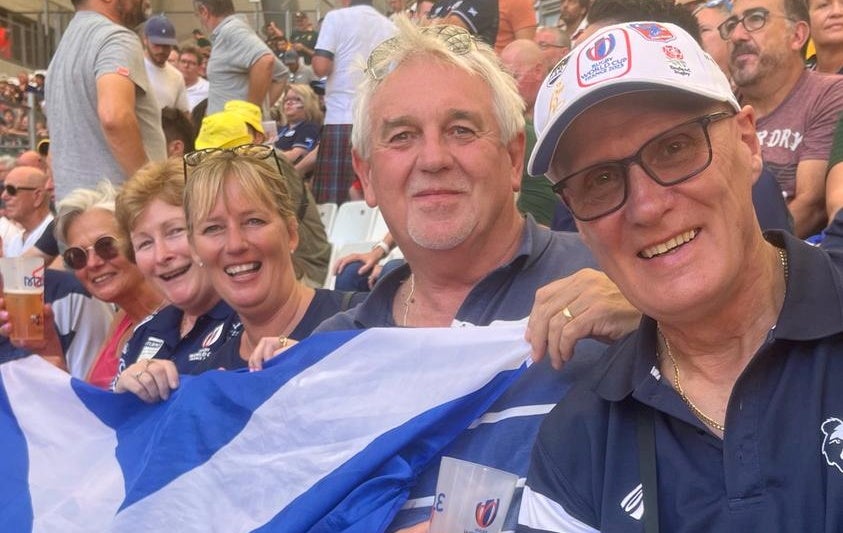 Left to right - Dany Smith, Linda Russ, Lindsey Jones, Adrian Smith and Kevin Russ at the Velodrome stadium, Marseille.