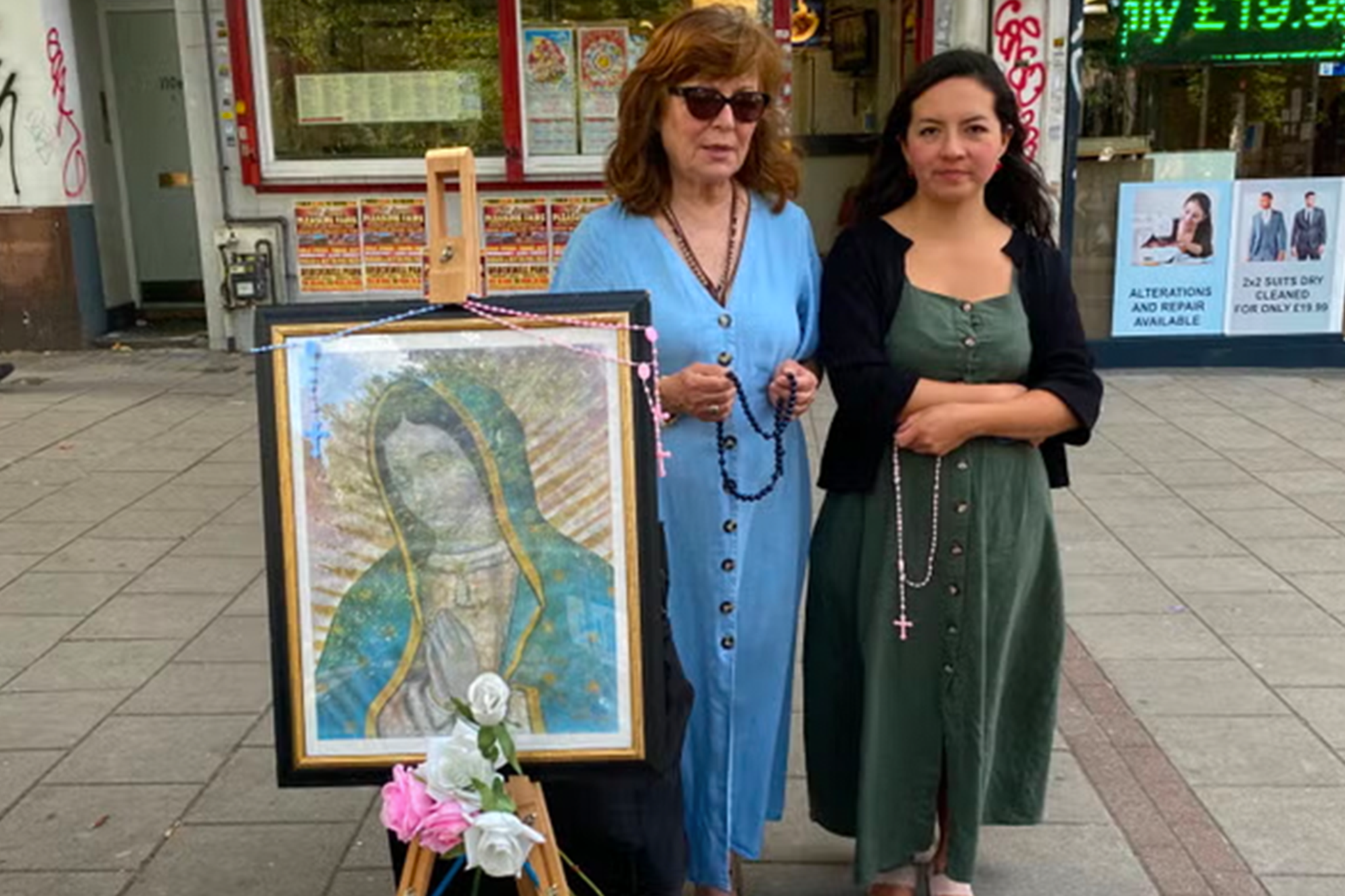 Two women opposite an abortion clinic in Brixton in 2023 to protest against terminations being legal in the UK