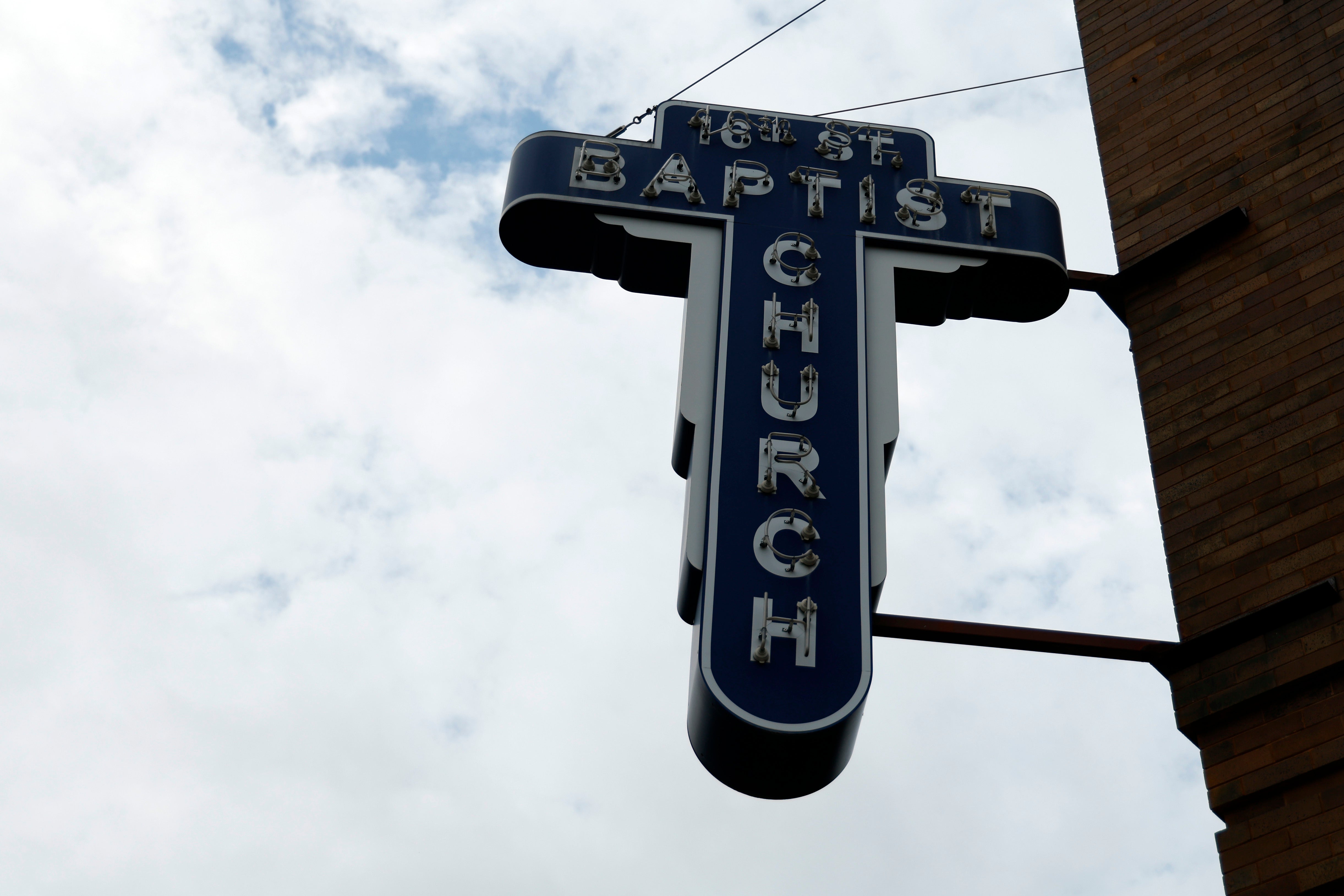 A sign outside Birmingham’s 16th Street Baptist Church on 15 September as a congregation hears from US Supreme Court Justice Ketanji Brown Jackson, among other US officials, to commemorate the 60th anniversary of a KKK bombing that killed four Black children.