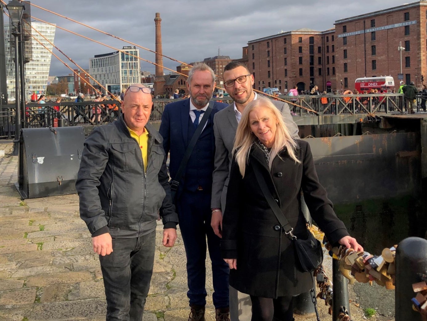 Ryan Passey’s family after winning their civil case against Kobe Murray in 2021: (from left) stepfather Phil Taylor, father Ade Passey, family spokesperson Jason Connon and mother Jill Taylor