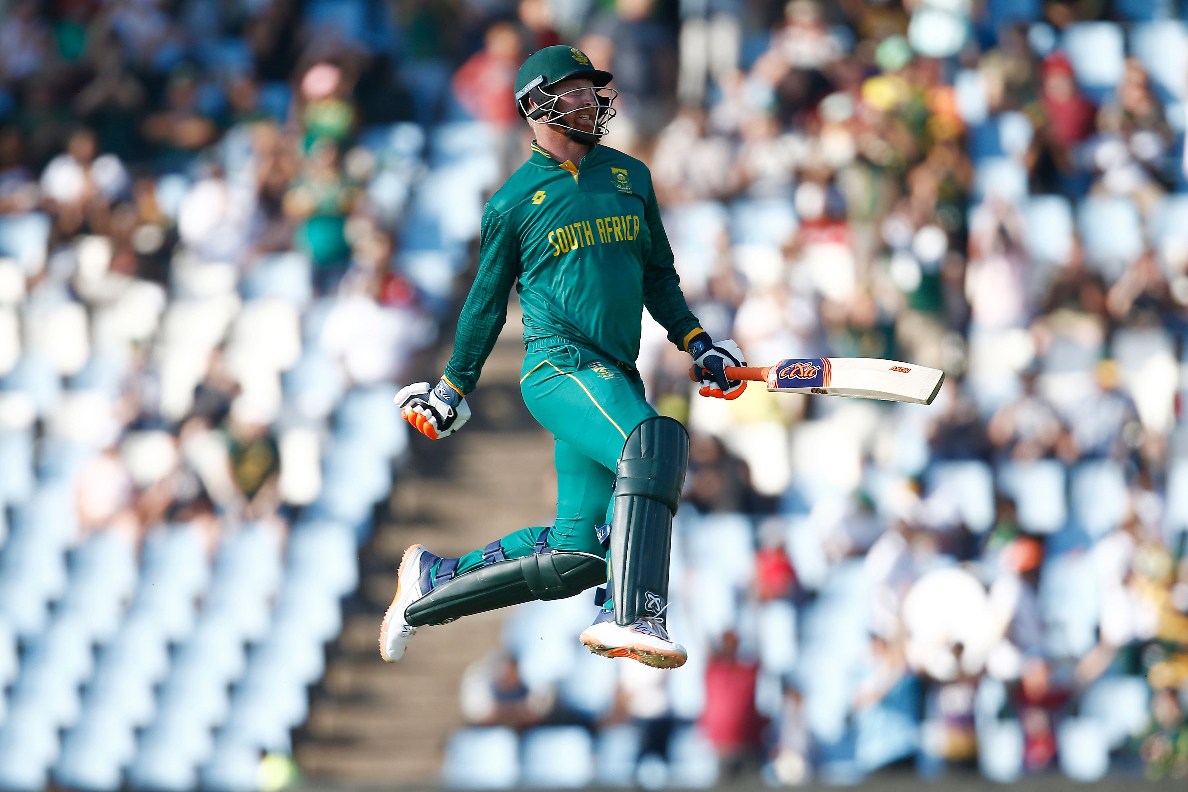 South Africa’s Heinrich Klaasen celebrates his century (AP)