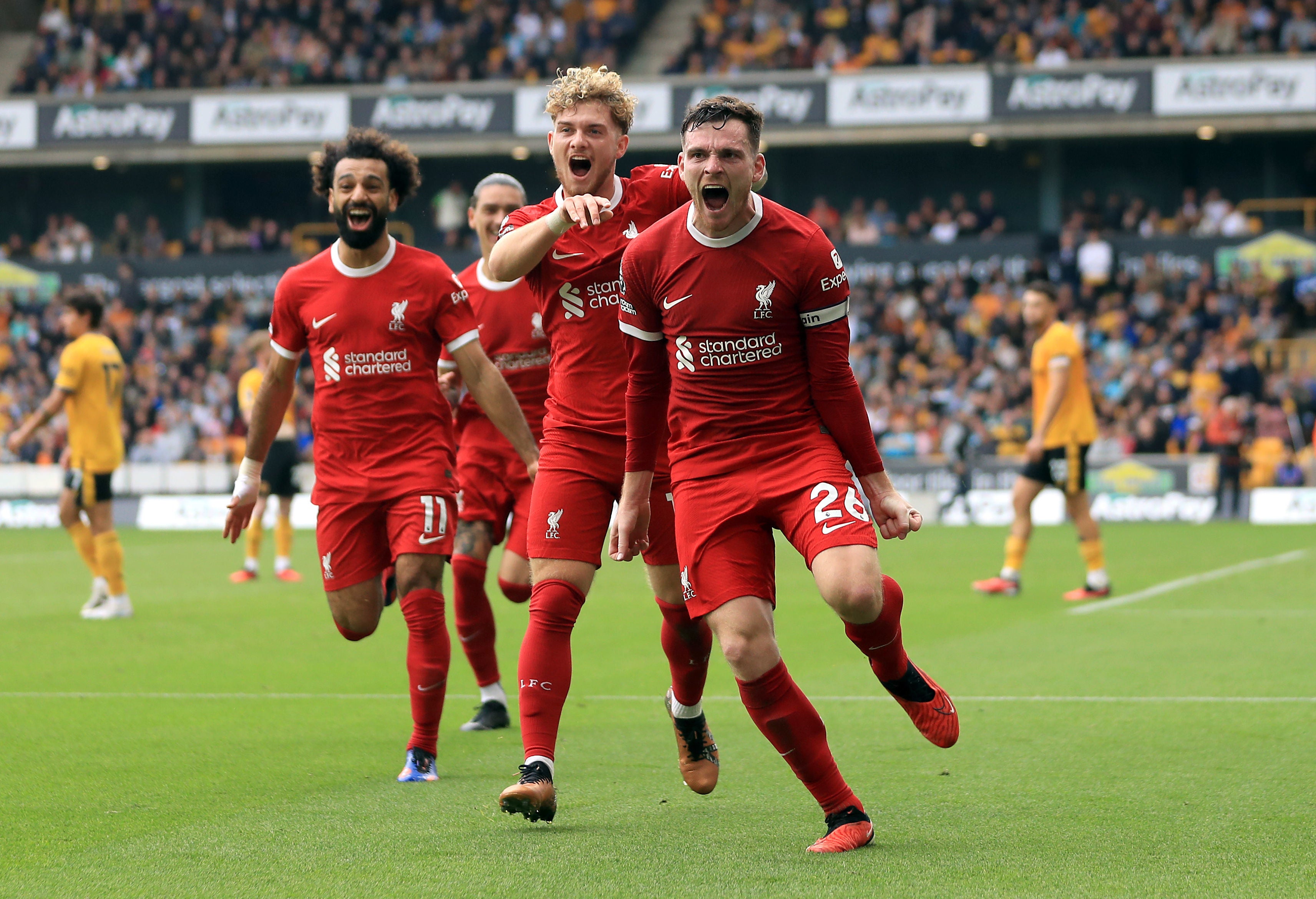 Andy Robertson celebrates after scoring Liverpool’s second goal