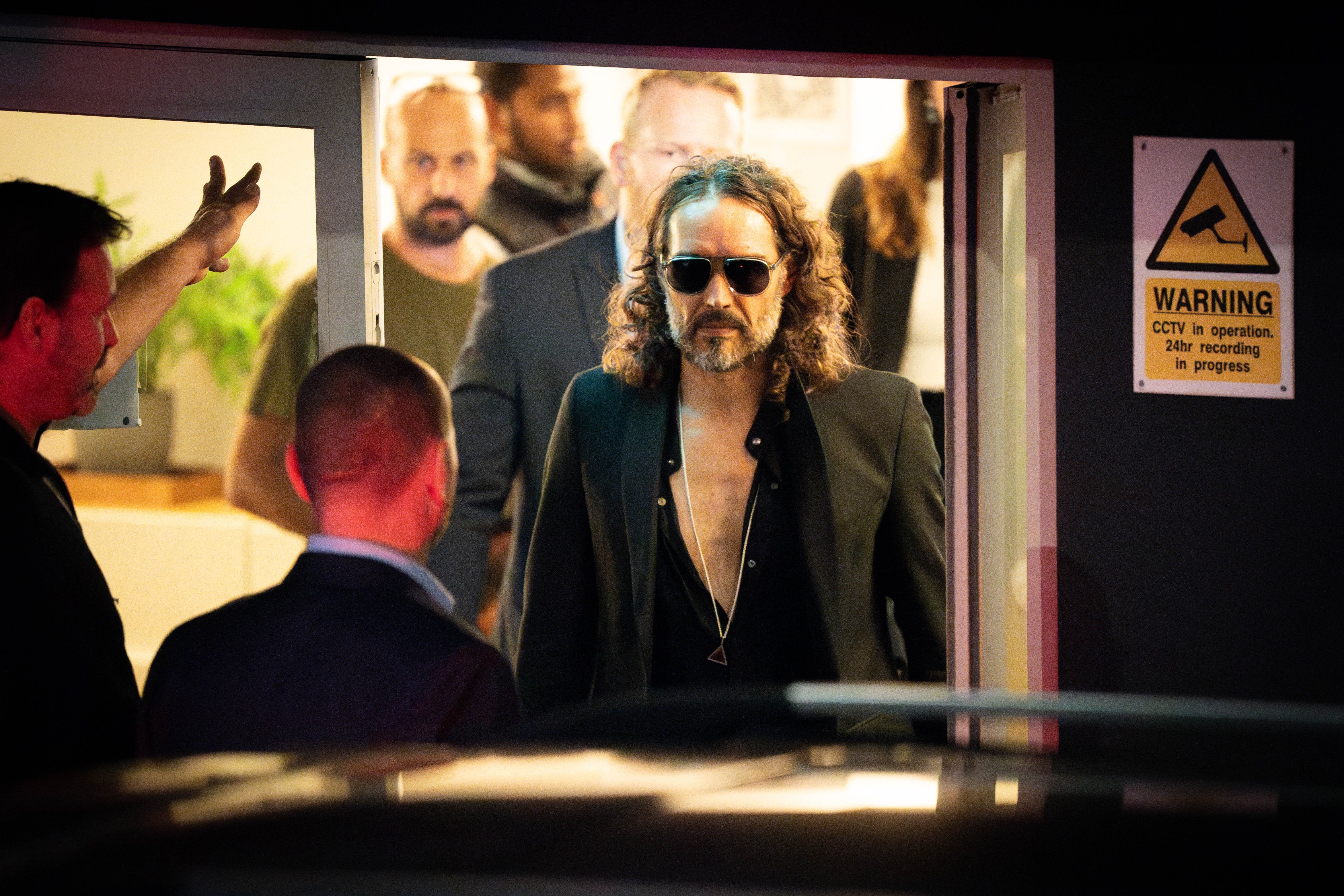 Russell Brand leaves the Troubabour Wembley Park theatre on Saturday night