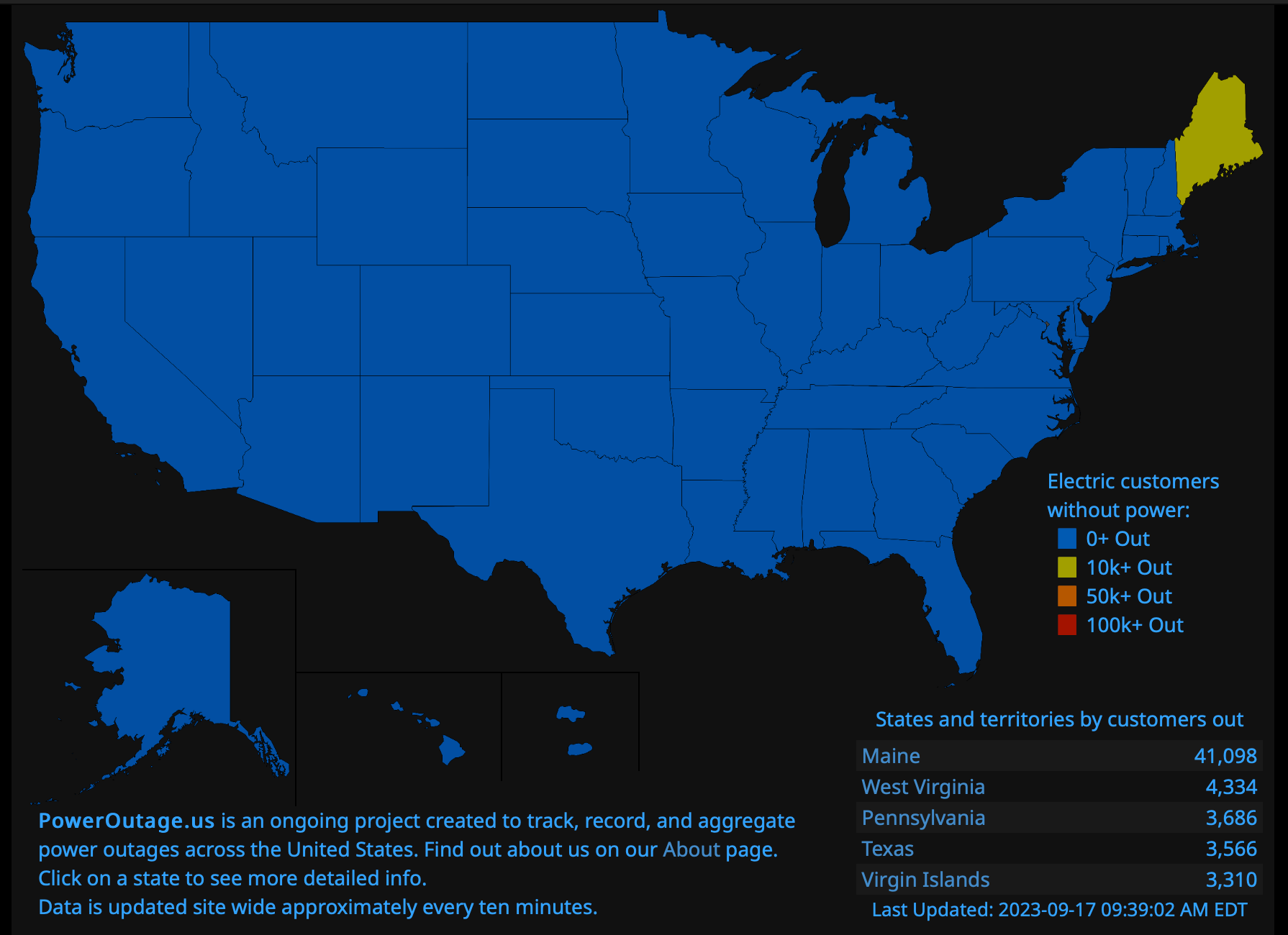 Power outages across the US in the wake of Lee