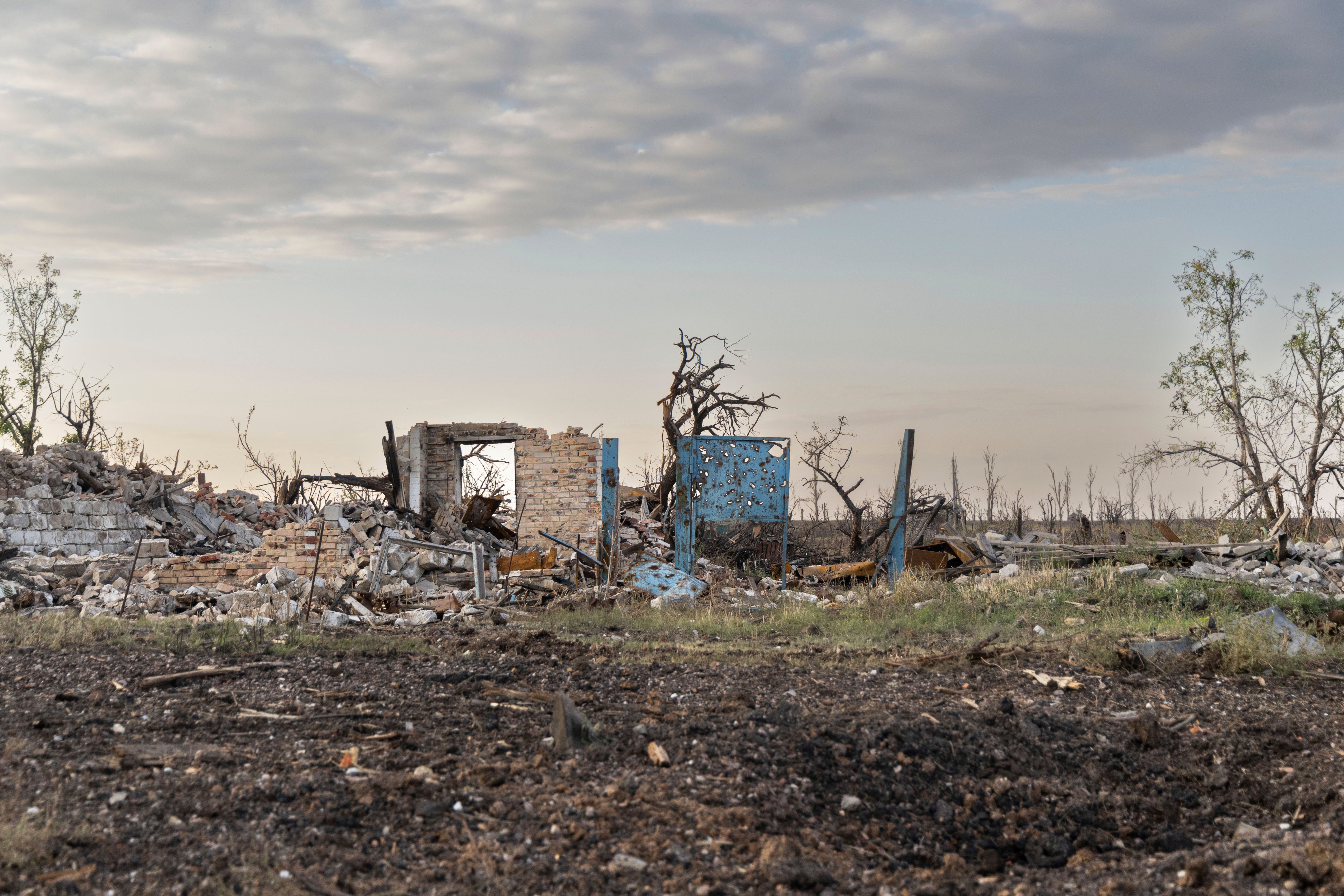 A house destroyed during fighting between Russian and Ukrainian forces in Andriivka, Donetsk