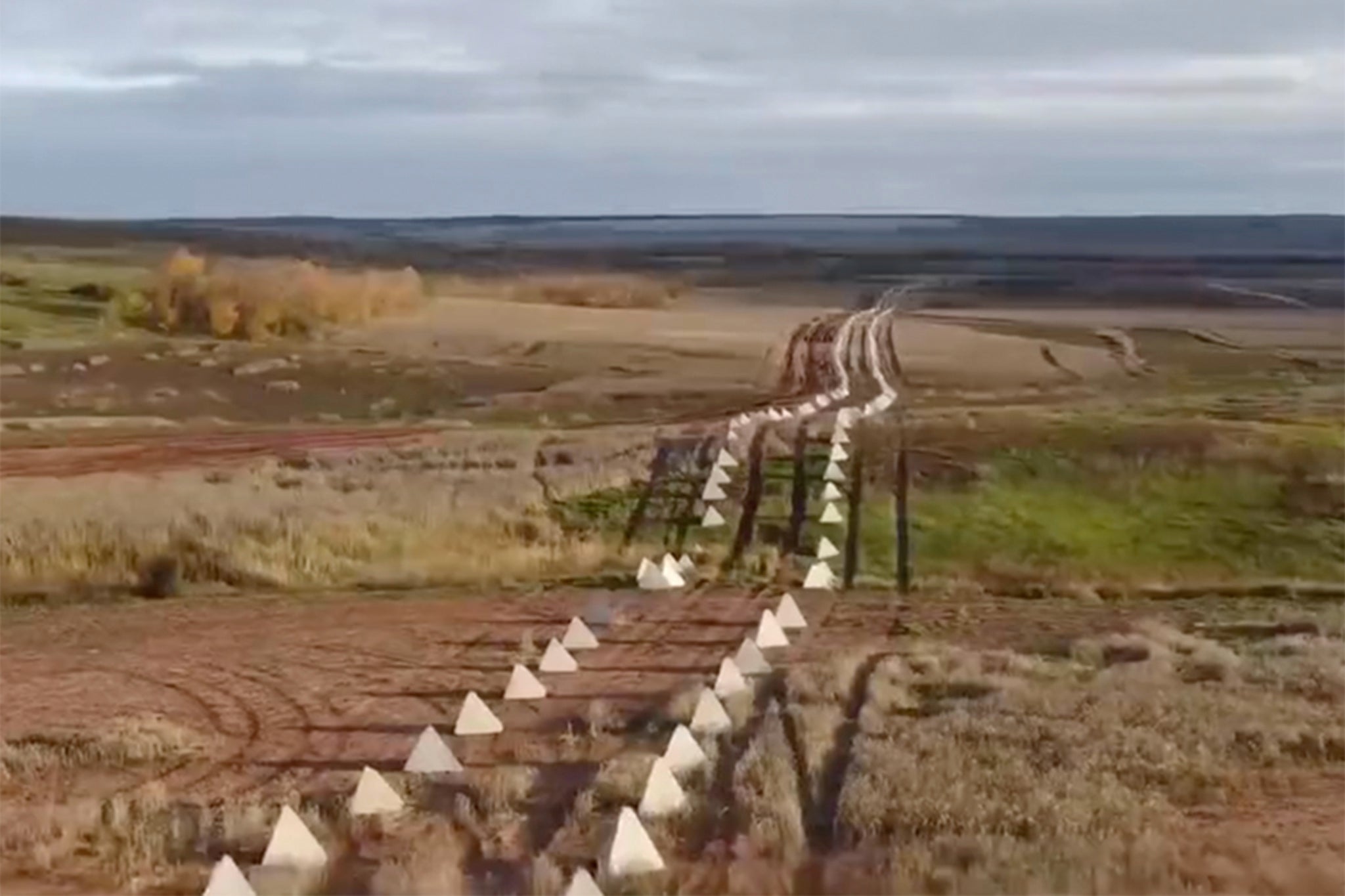 Dragon’s teeth fortifications laid by Russian forces in Zaporizhzhia