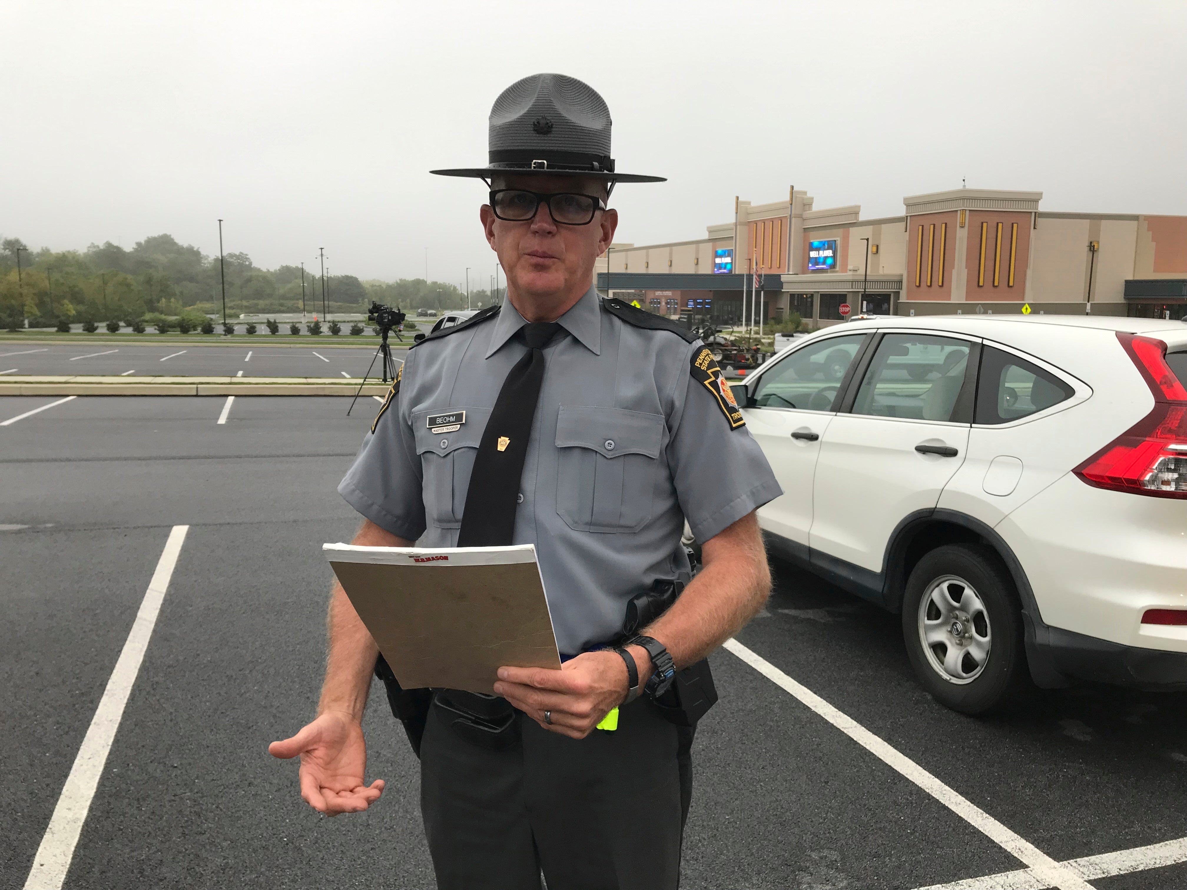 Pennsylvania State Police spokesman David Beohm addresses the media after the capture of nine escapees from the Abraxas Academy