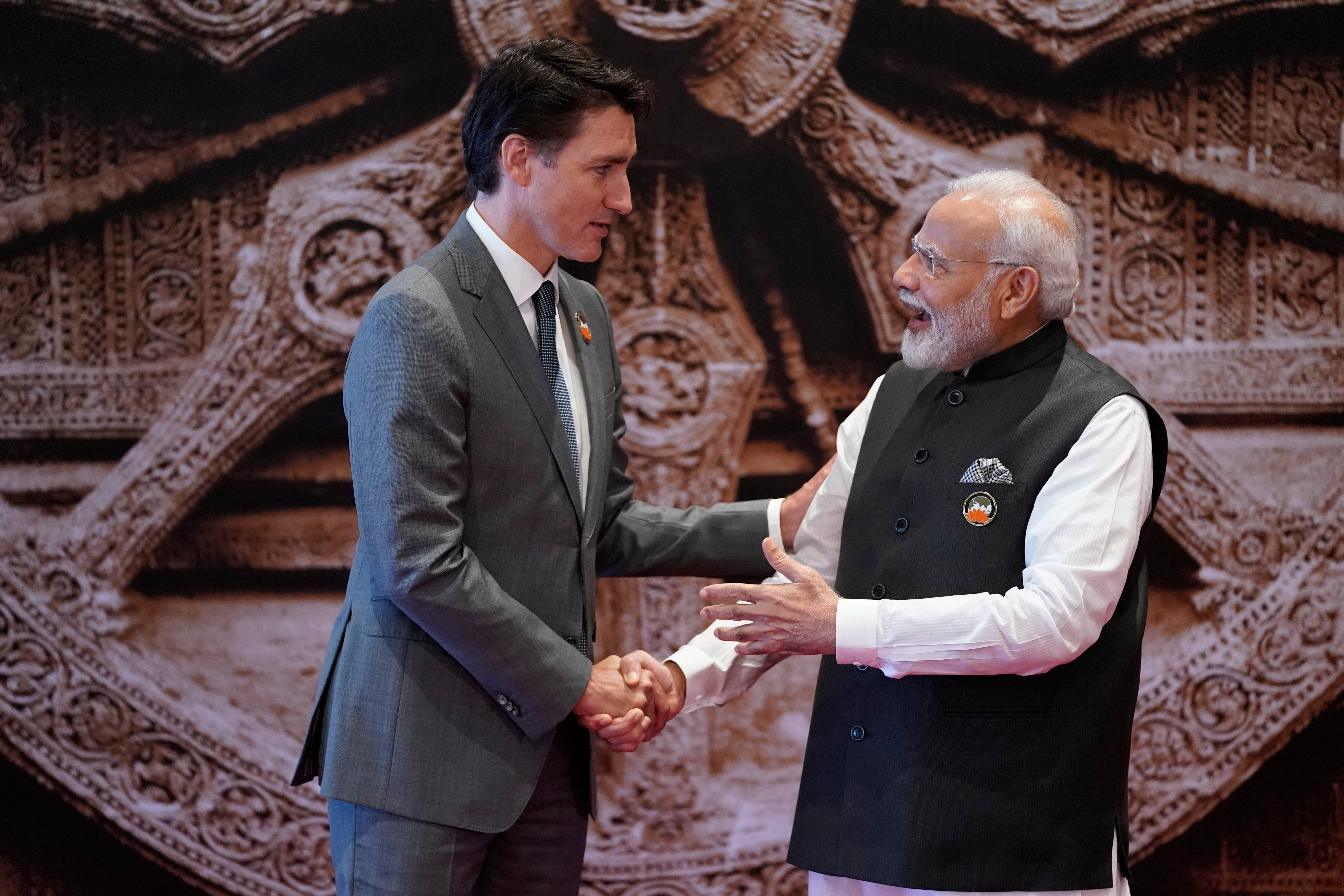 Indian prime minister Narendra Modi with Canadian prime minister Justin Trudeau in New Delhi, India