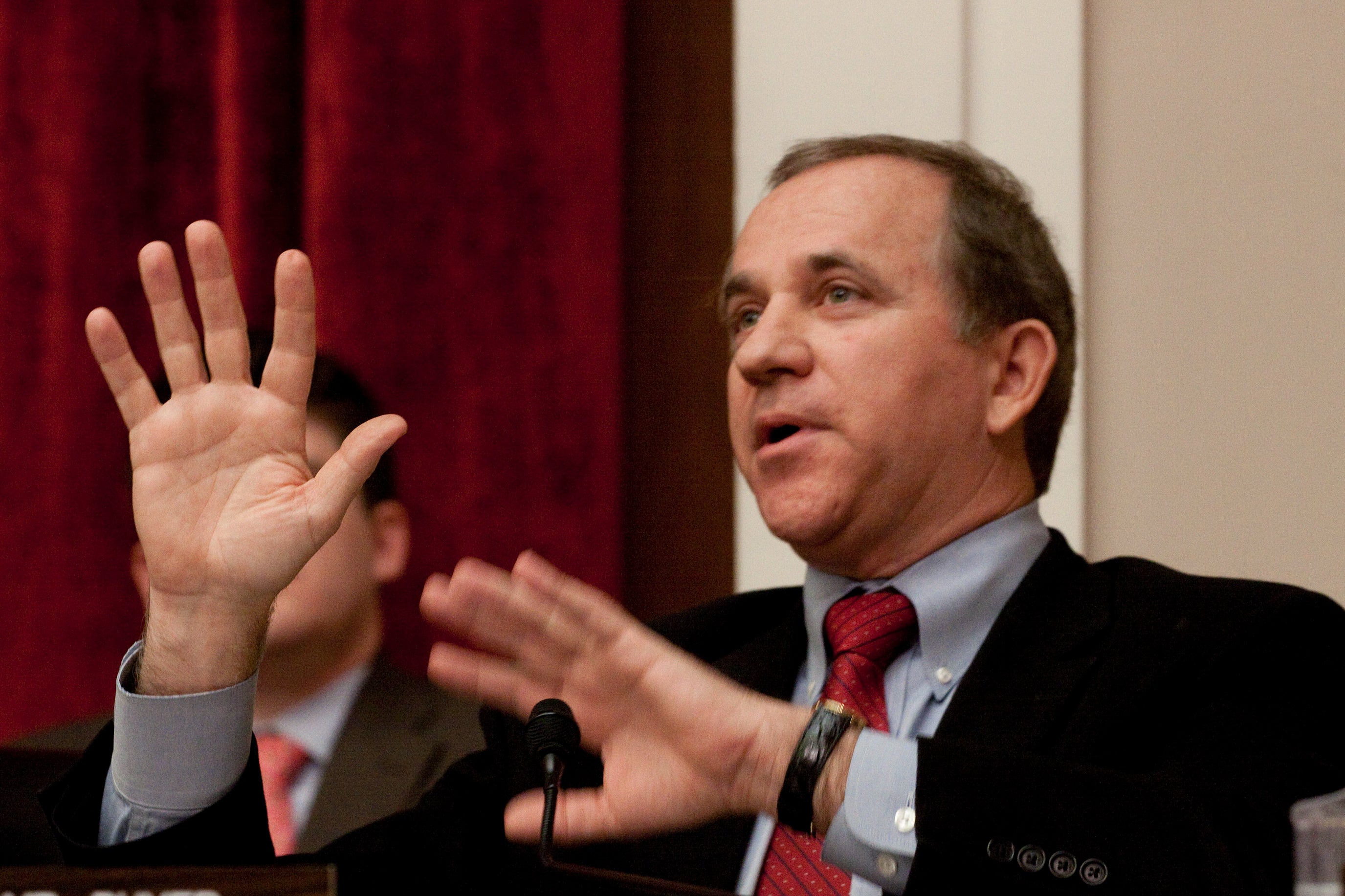 Rep Steve Buyer asks a question during a House Oversight and Investigations subcommittee hearing, 23 Feb 2010