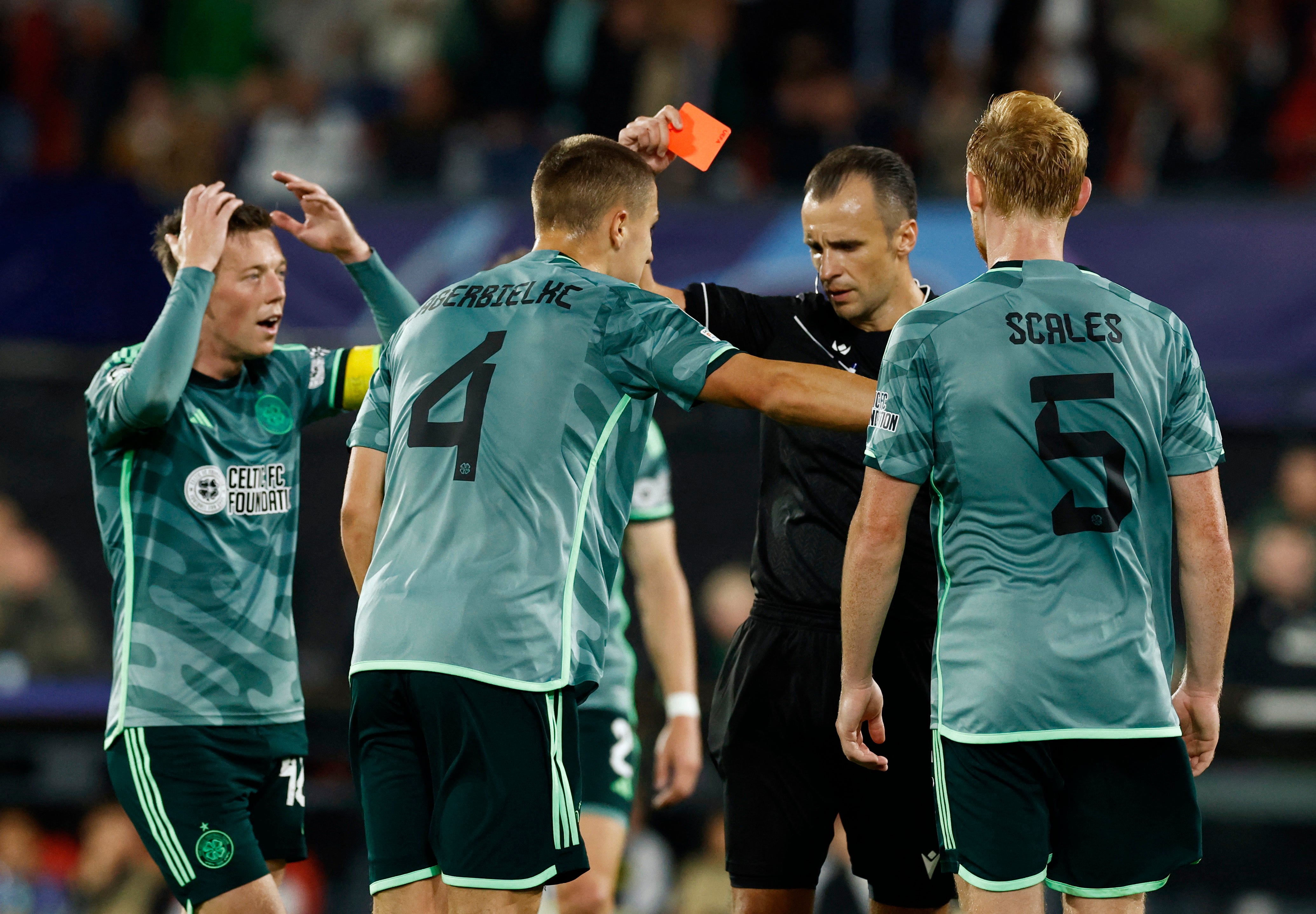 Gustaf Lagerbielke is sent off for Celtic