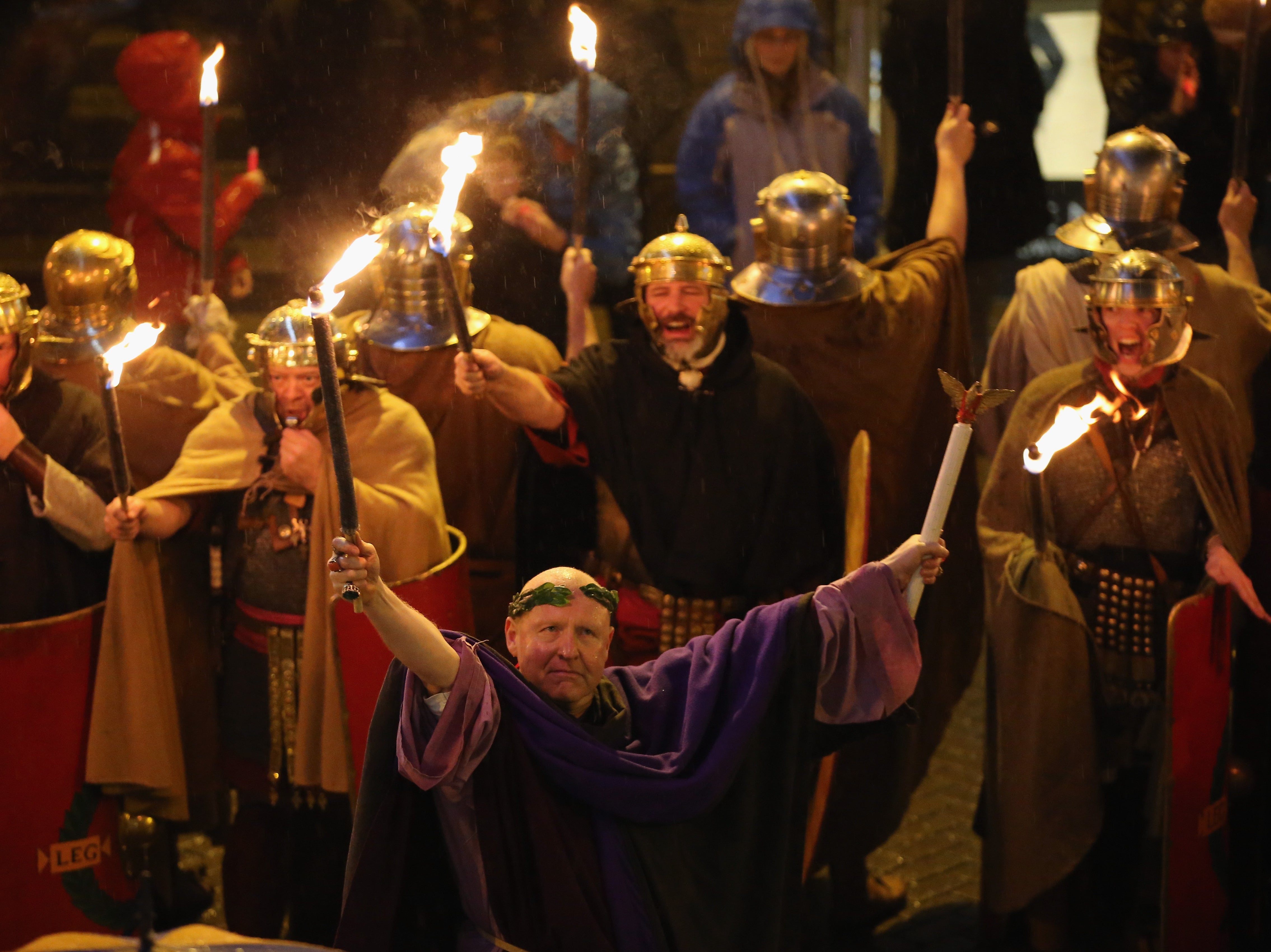 Romans on the brain: Re-enactors from the Roman Deva Victrix 20th Legion celebrate the ancient Roman festival of Saturnalia in Chester