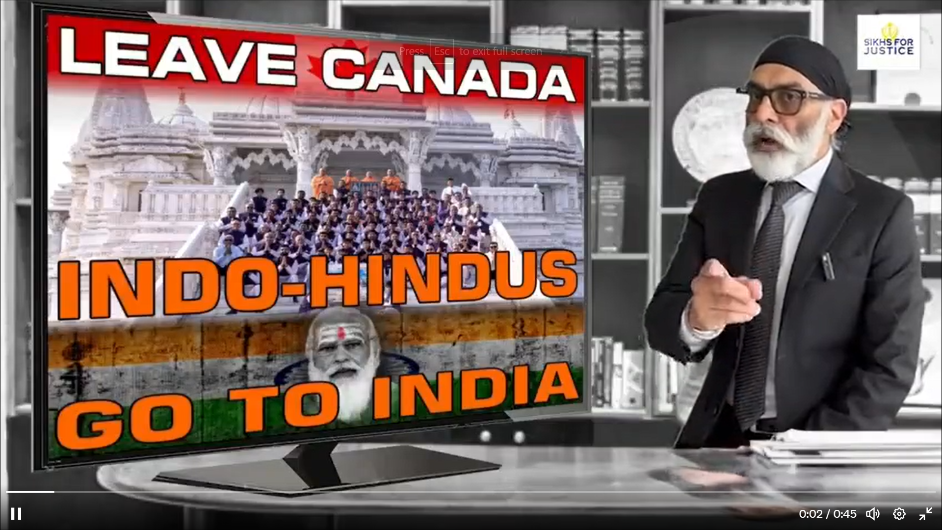 Secessionist Sikhs For Justice (SFJ) leader releases video after Canadian prime minister announced alleged involvement of Indian agents in killing of Sikh separatist leader