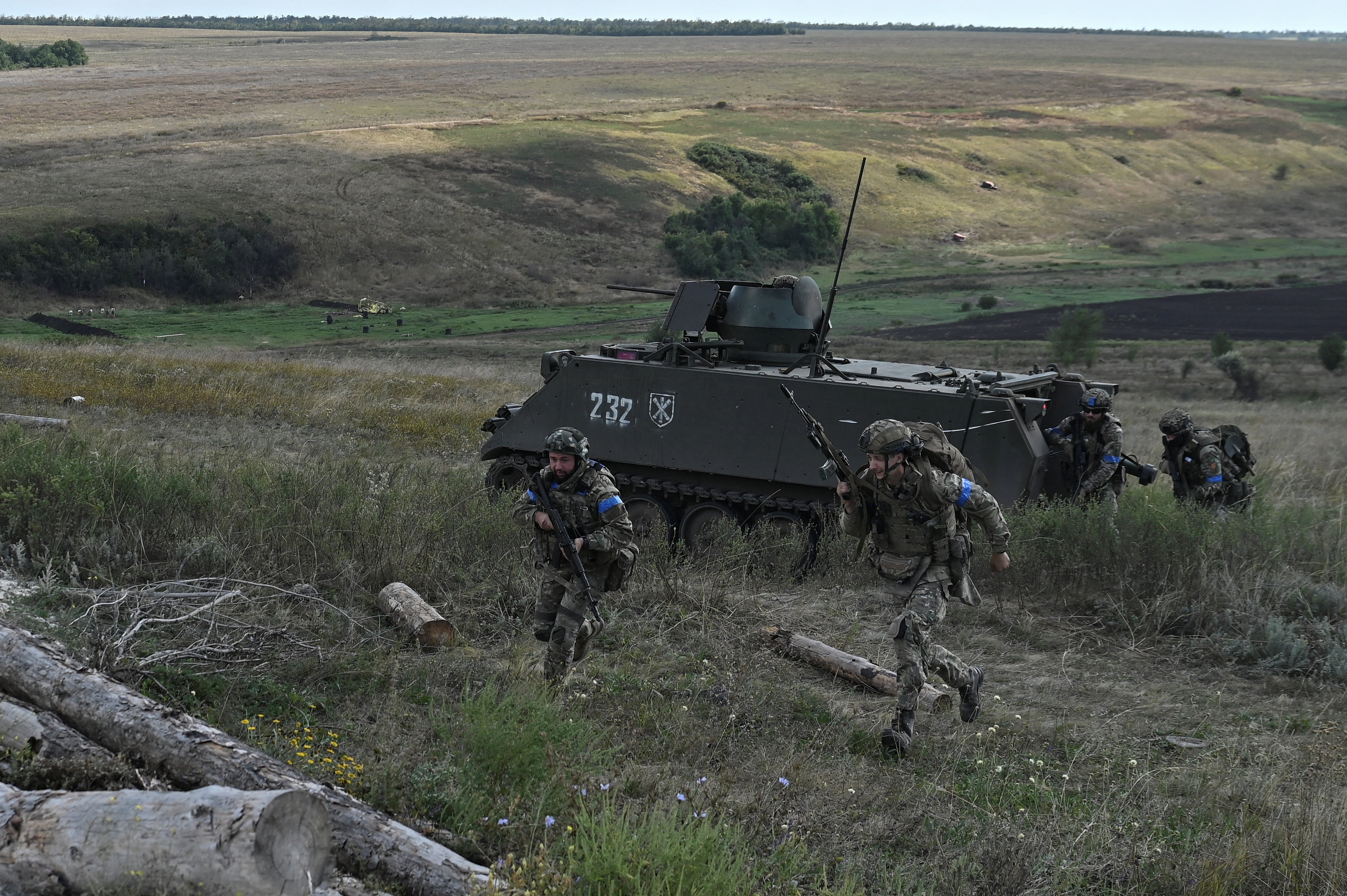 Ukrainian service members attend military exercises near Bakhmut