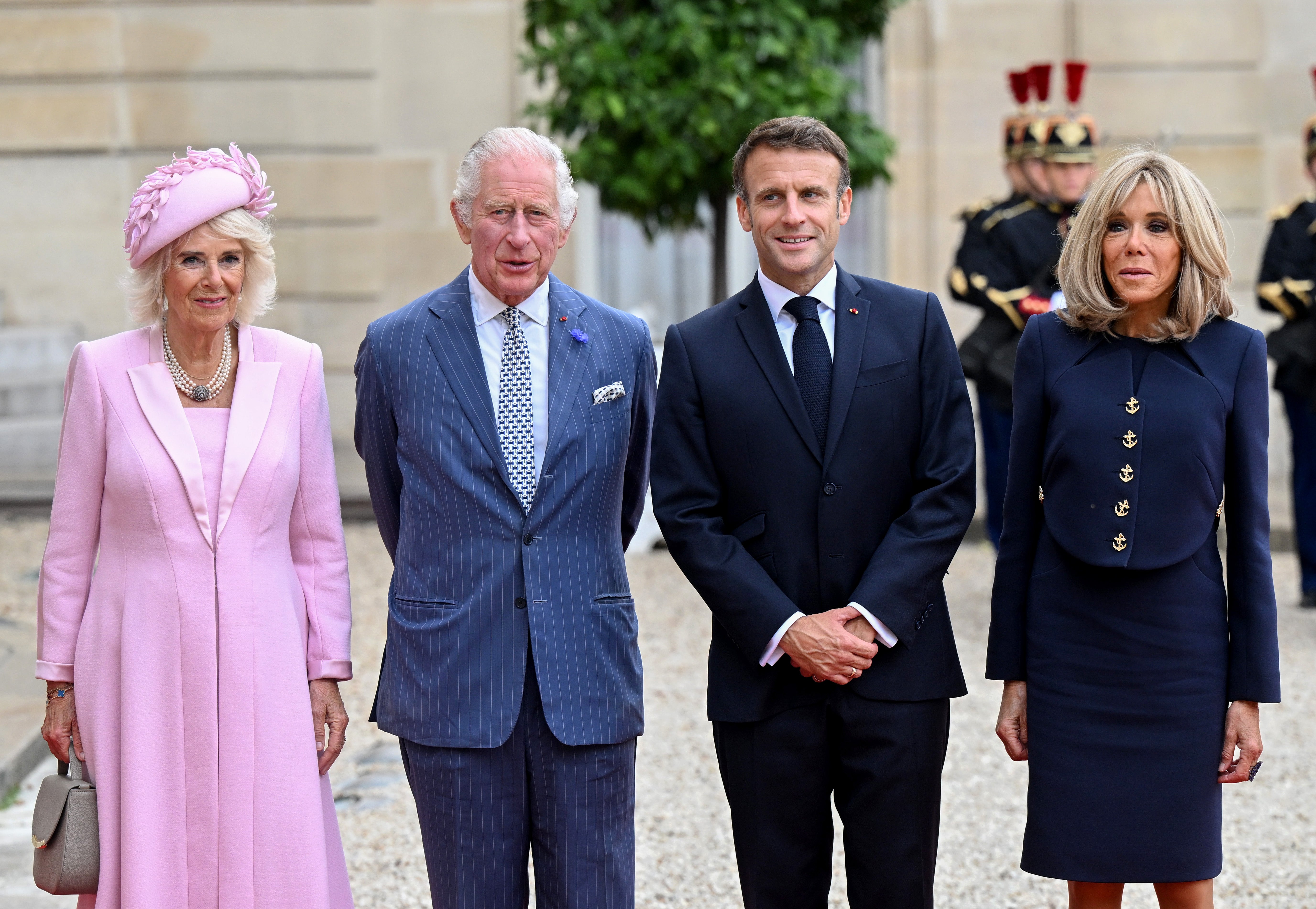 Queen Camilla, King Charles III, Emmanuel Macron and Brigitte Macron at the Elysee Palace