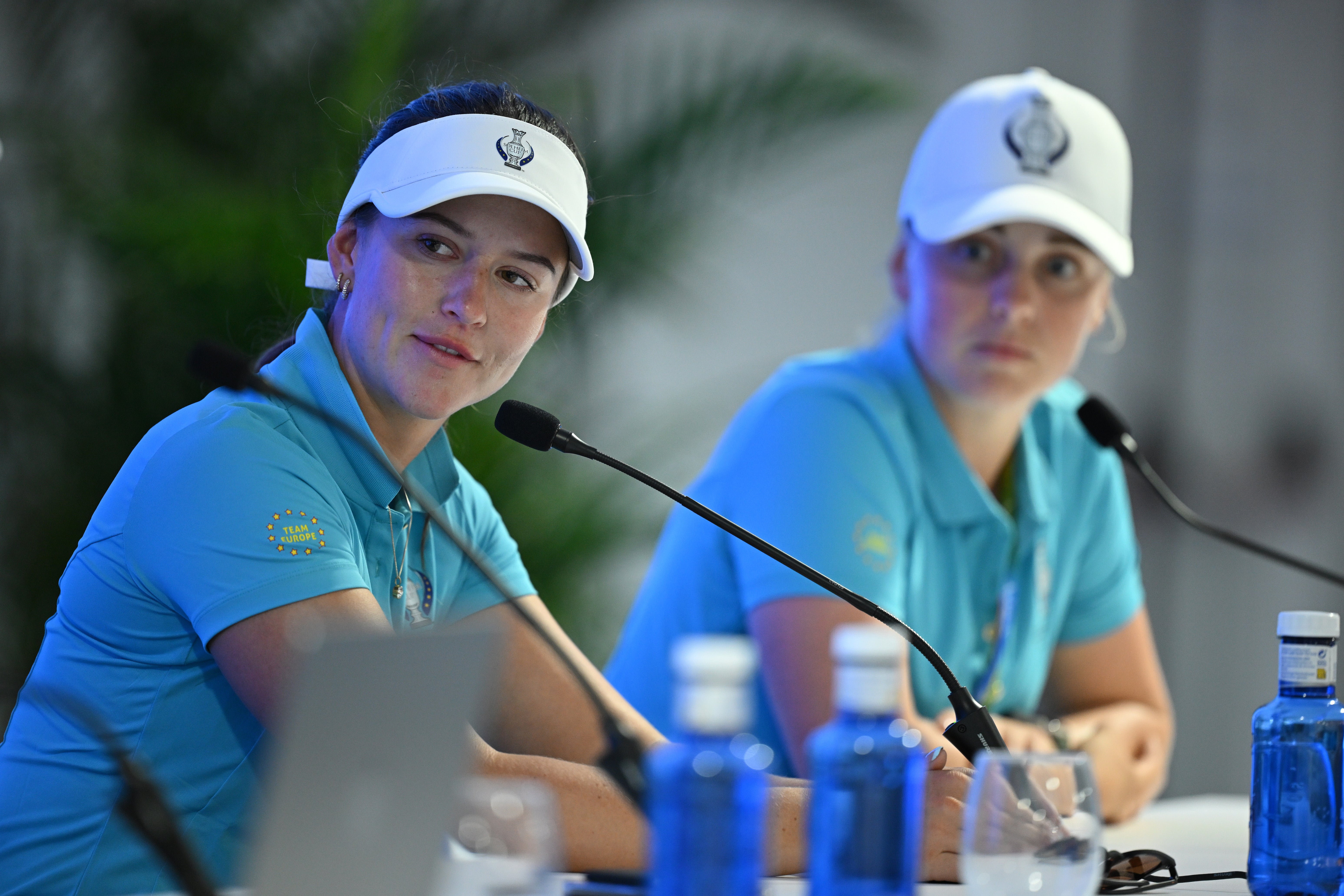 Linn Grant and Maja Stark talk to the media ahead of the Solheim Cup