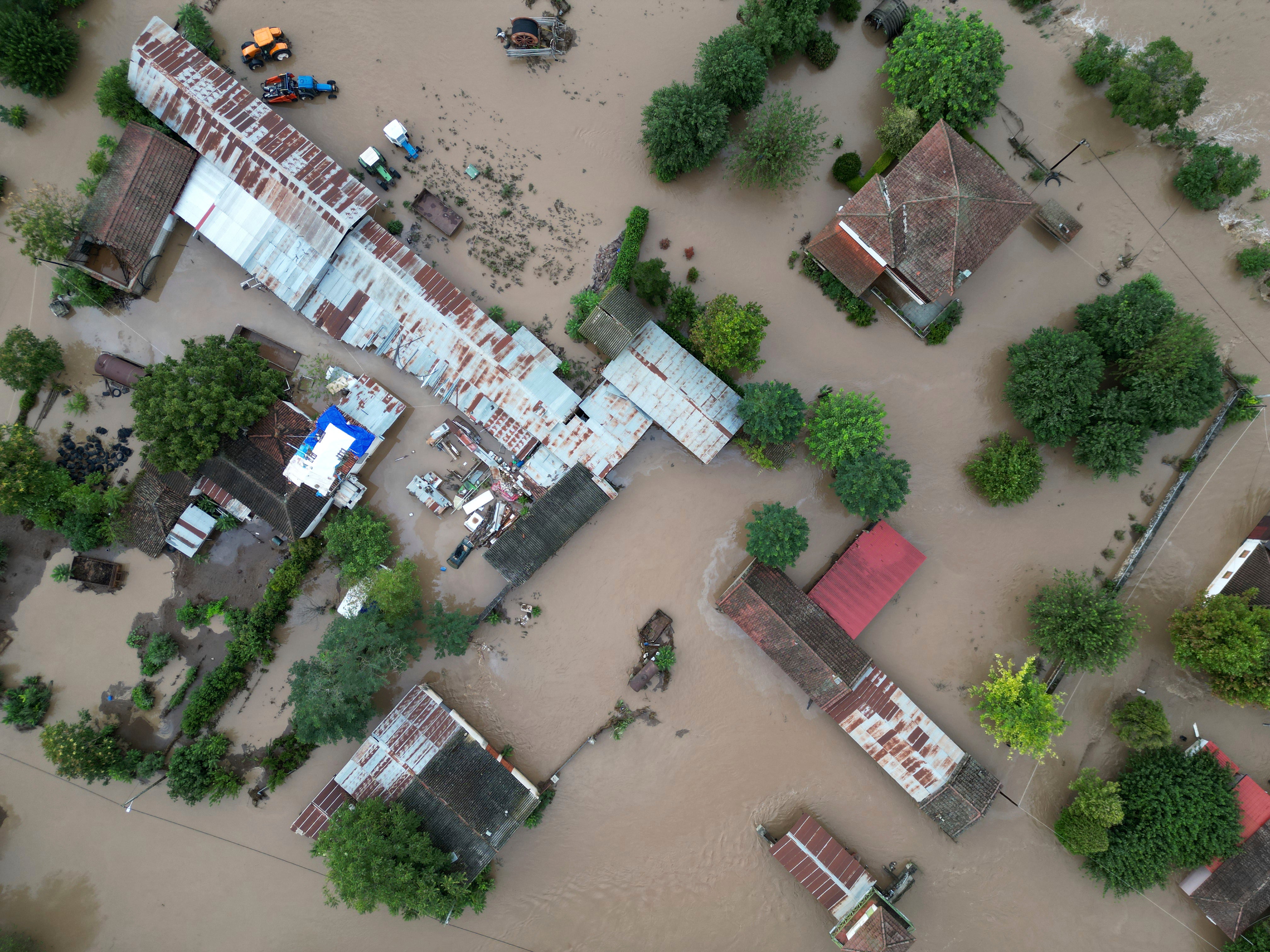 Floodwaters cover a village in Kastro, central Greece