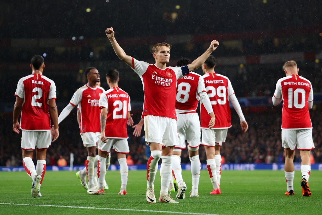 Martin Odegaard capped Arsenal’s 4-0 win over PSV as the Gunners returned to the Champions League