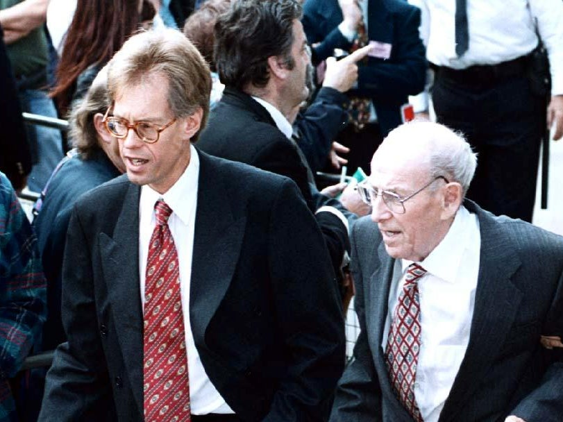 Nigel Dando and his father at a memorial service for Jill in 1999