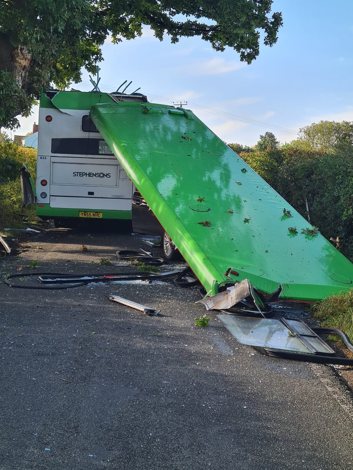 The whole of the roof was ripped off in the crash