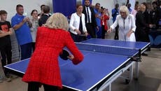 Queen Camilla enjoys game of ping pong with Brigitte Macron