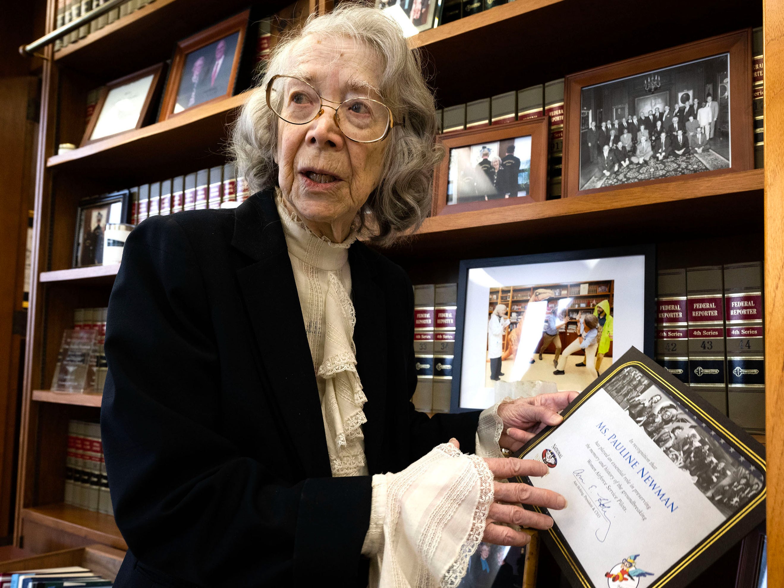Judge Pauline Newman, who is on the U.S. Court Court of Appeals for the Federal Circuit, poses in her office in Washington, on May 3, 2023
