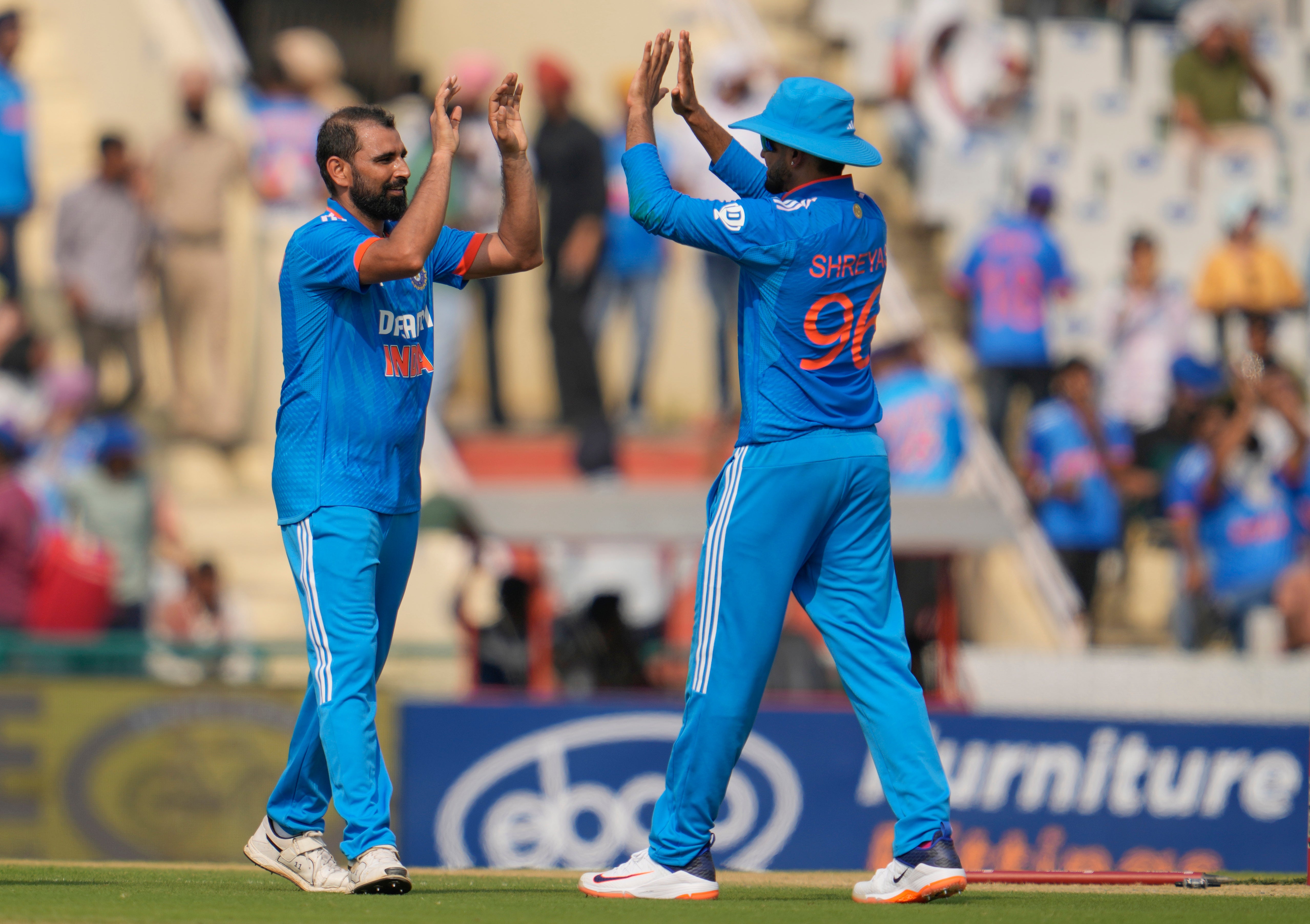 Mohamed Shami celebrates the wicket of Steve Smith