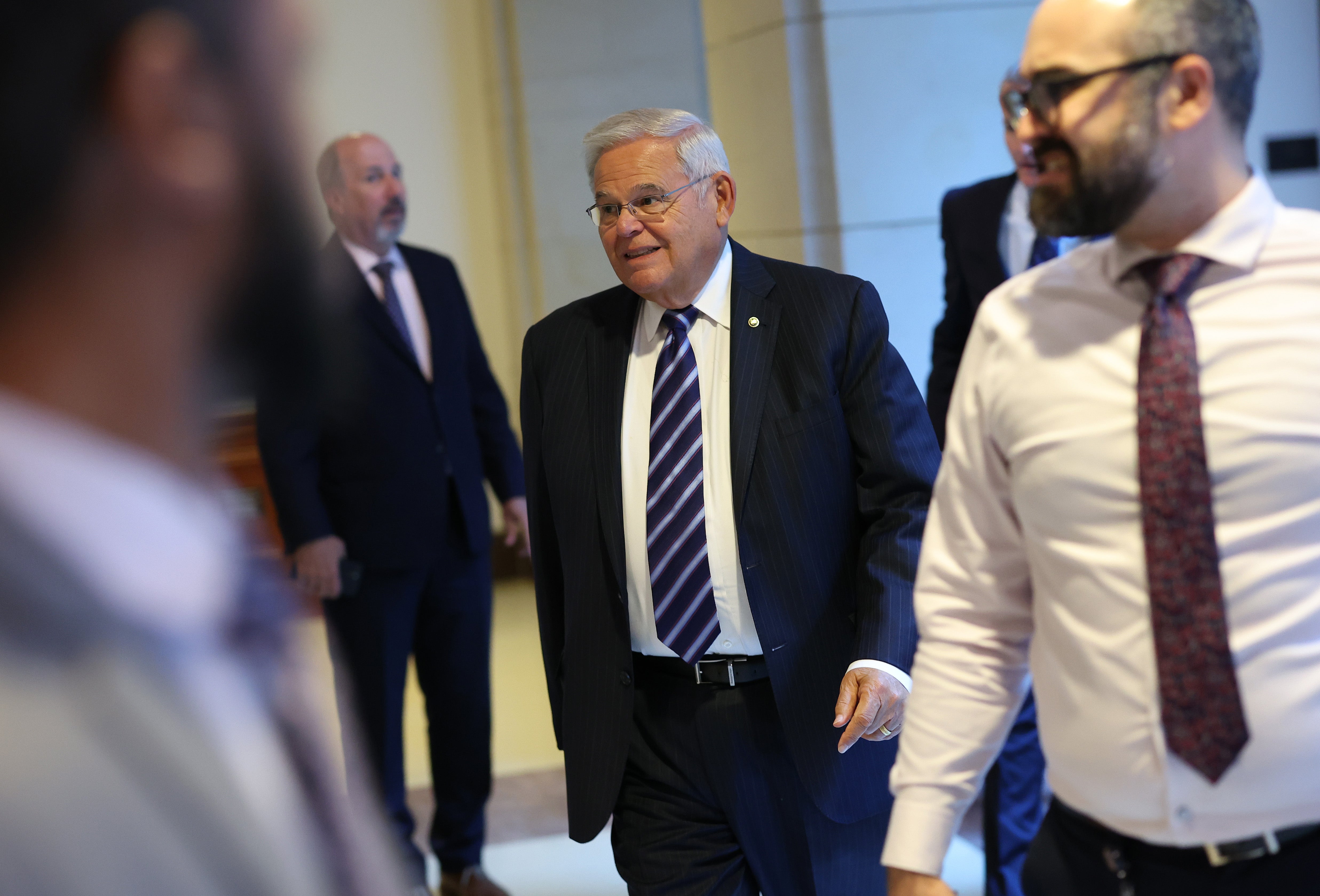 Menendez arrives for a briefing on Ukraine at the US Capitol on September 20, 2023 in Washington, DC