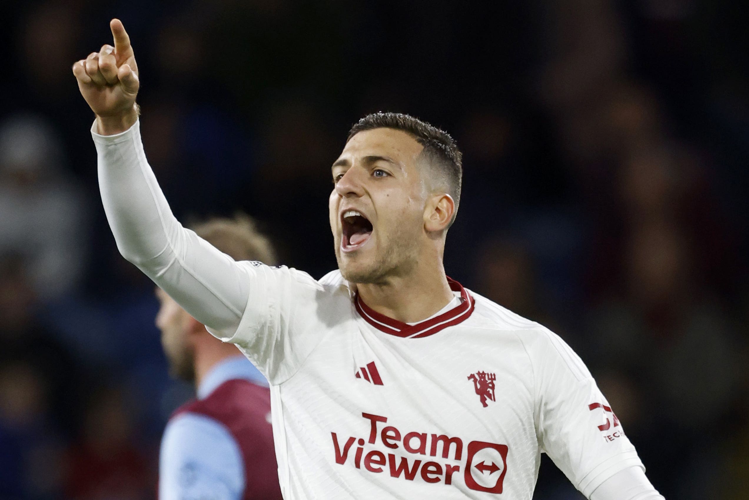 Diogo Dalot celebrates Bruno Fernandes’ winner (Richard Sellers/PA)