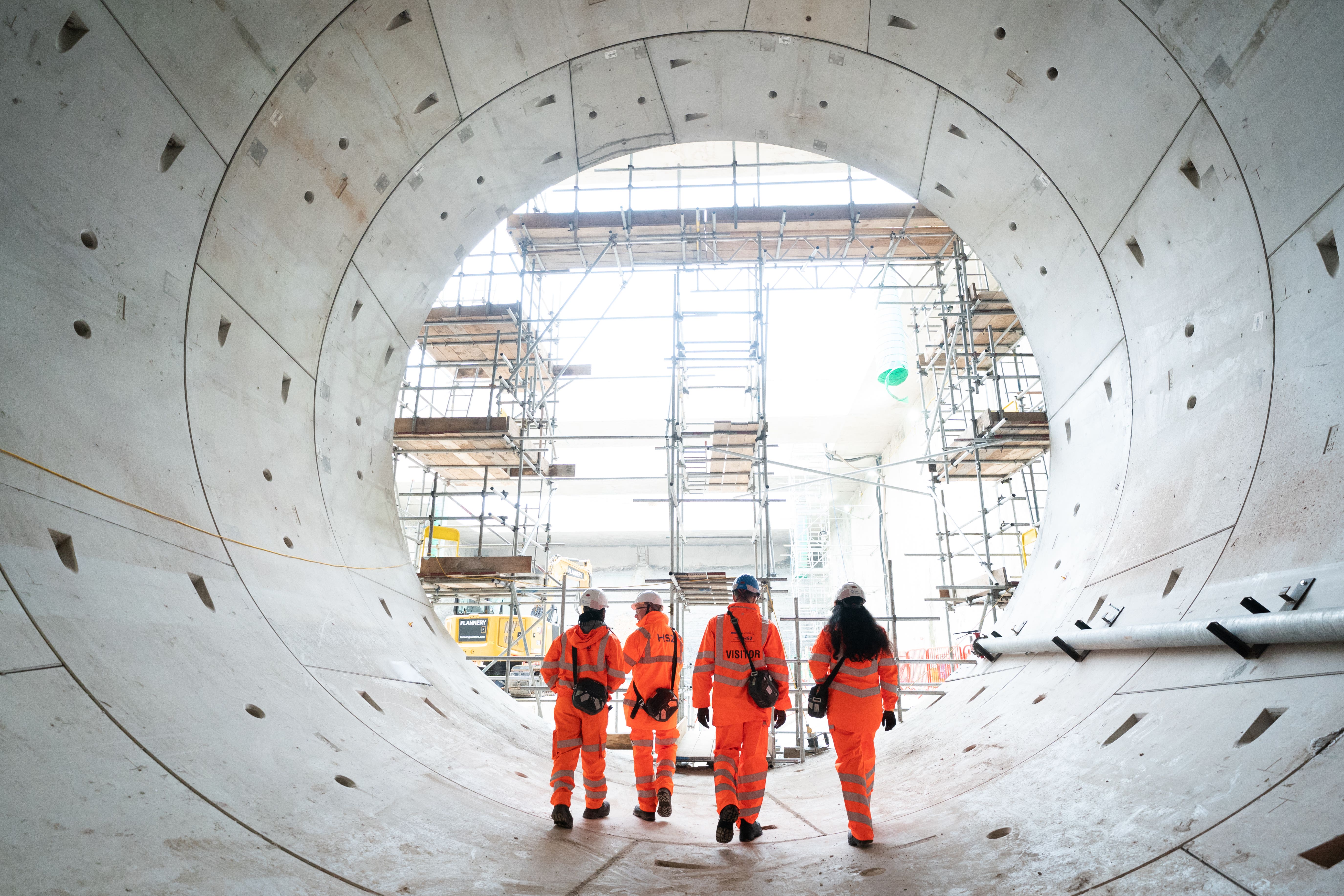 The end of a one-mile section of the first completed HS2 tunnel under ancient woodland near Southam, Stratford-on-Avon