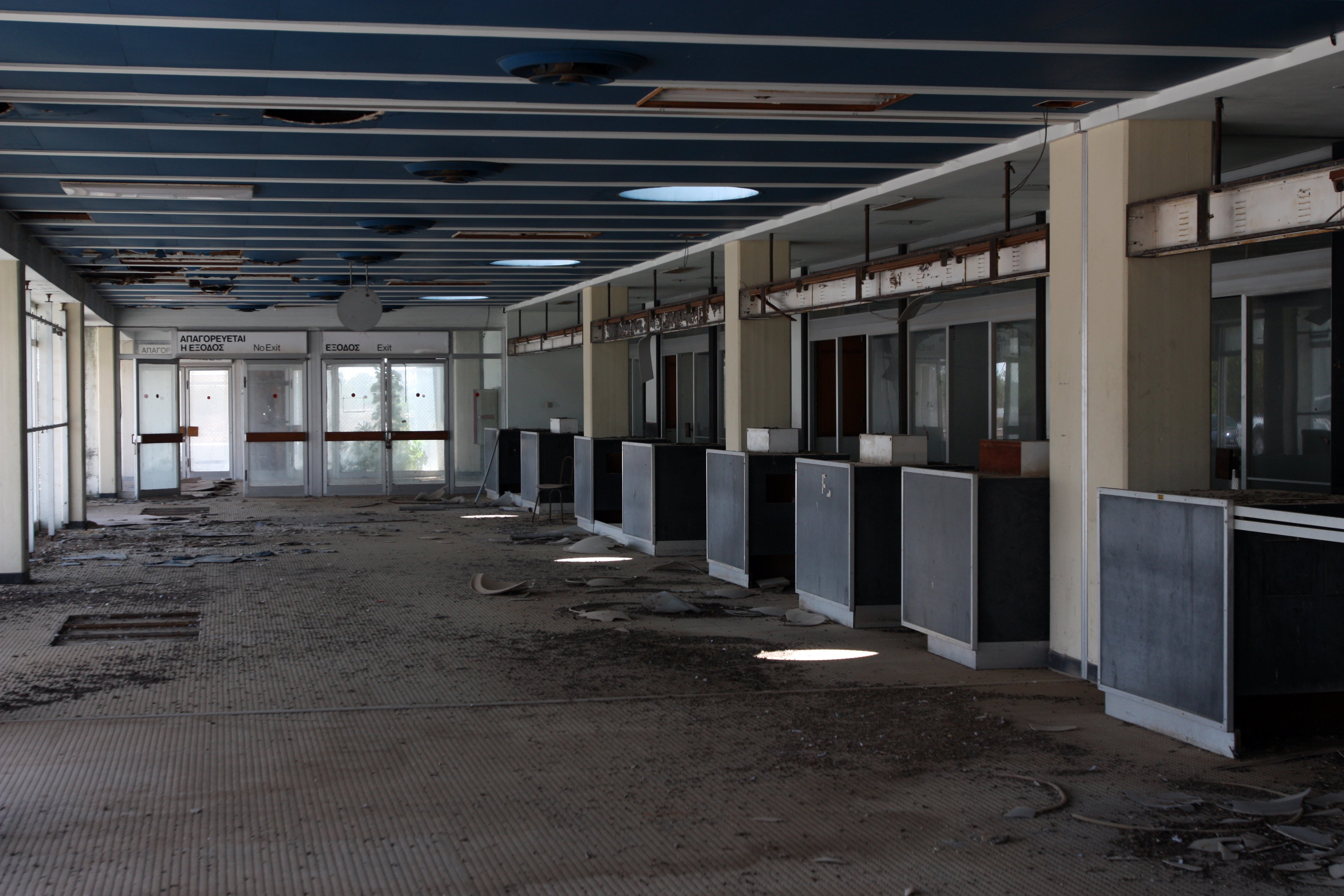 The cubicles once manned by border force now sit empty