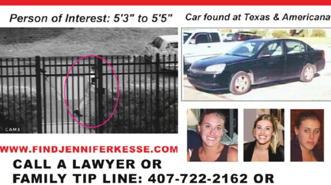 A missing persons flyer for Jennifer Kesse