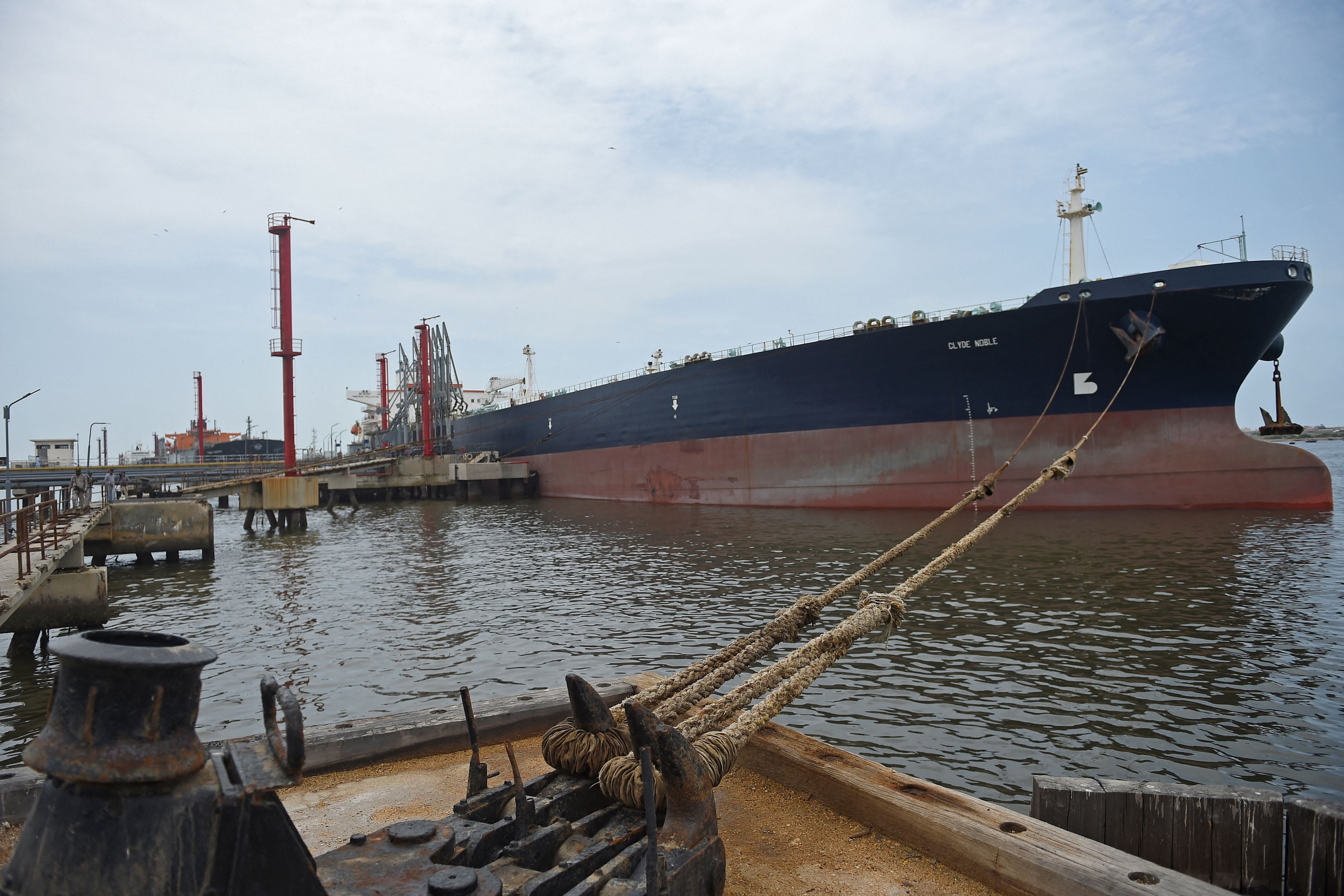 A Russian cargo ship carrying crude oil moored at the Karachi port in Pakistan