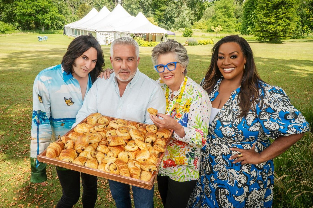 Noel Fielding, Paul Hollywood, Prue Leith and Alison Hammond on The Great British Bake Off