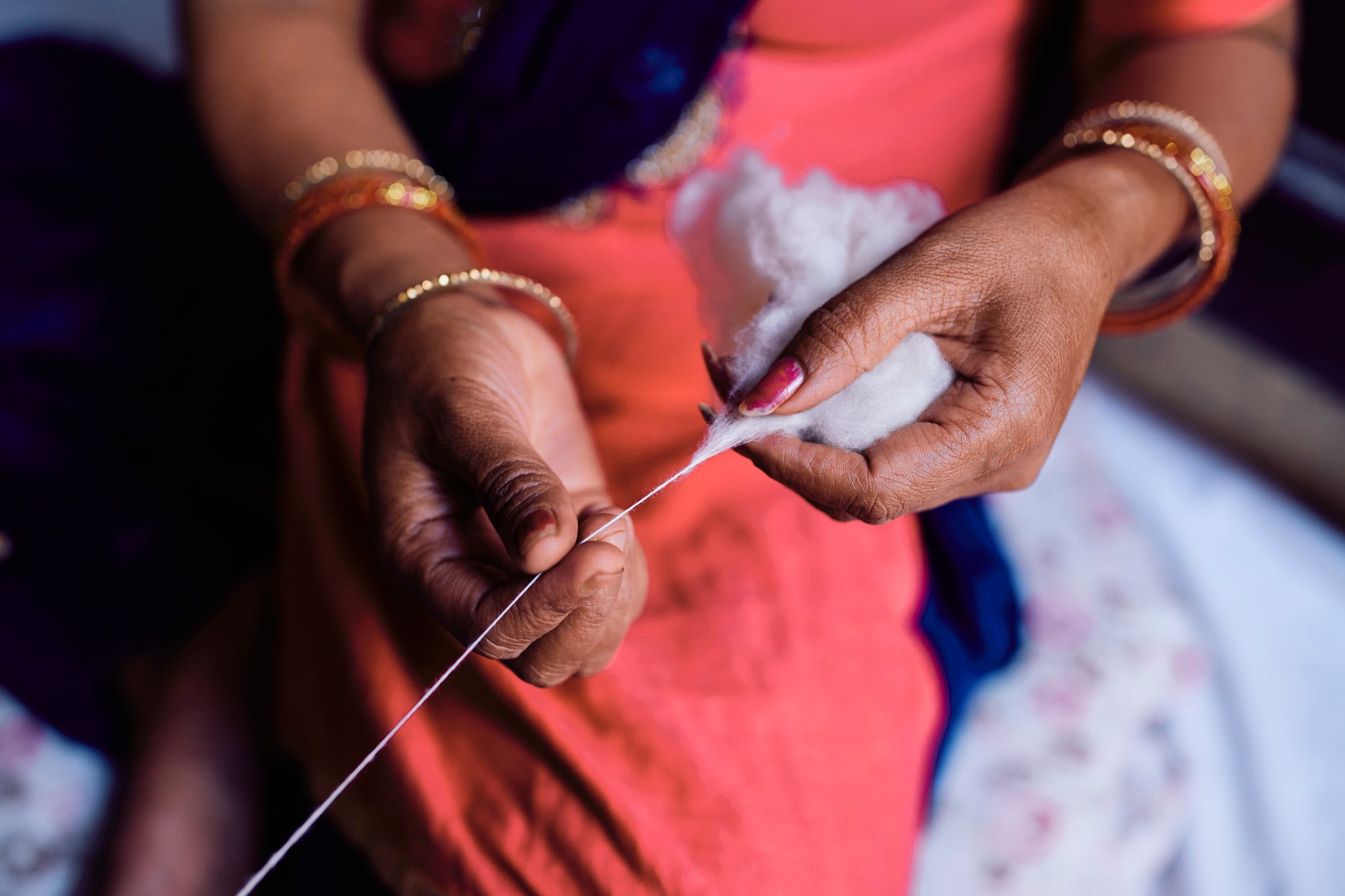 The cashmere wool is spun by hand on a spinning wheel, locally known as ‘Charkha’