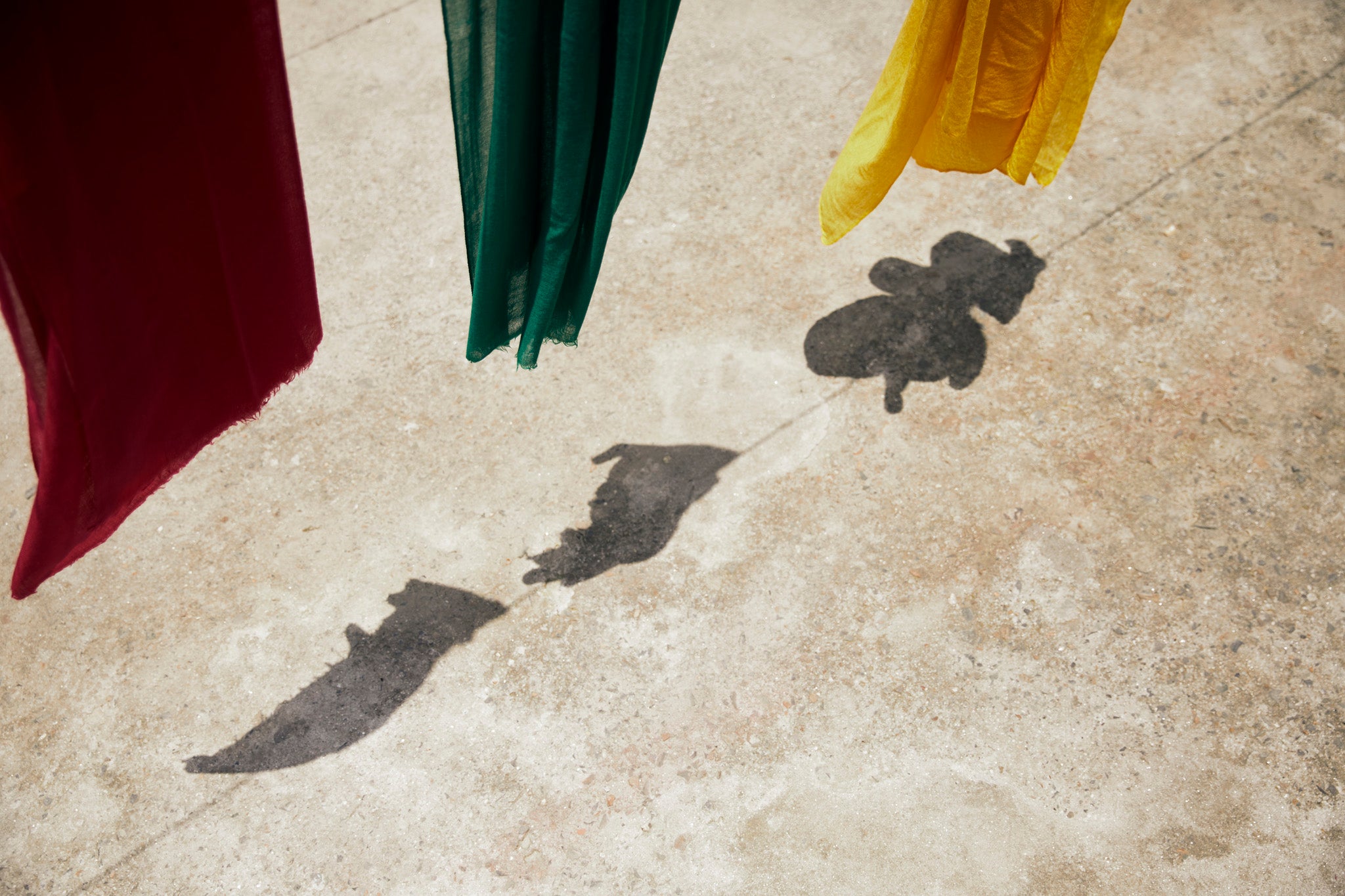 Cashmere pashmina shawls drying after being dyed at the Symrik Cashmere workshop in Kathmandu