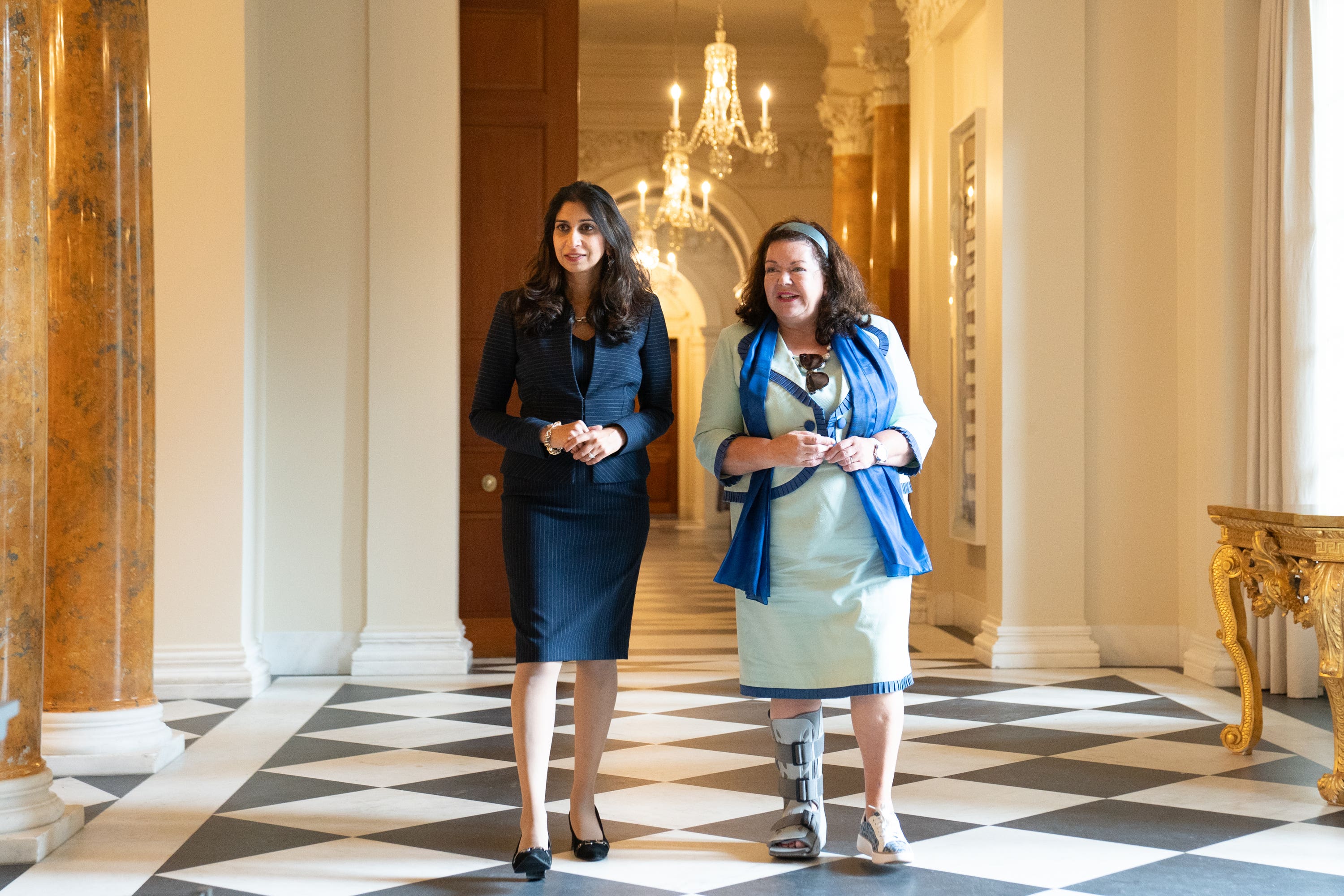 Home Secretary Suella Braverman (left) with British Ambassador to the US Karen Pierce after her arrival on Monday (Stefan Rousseau/PA)