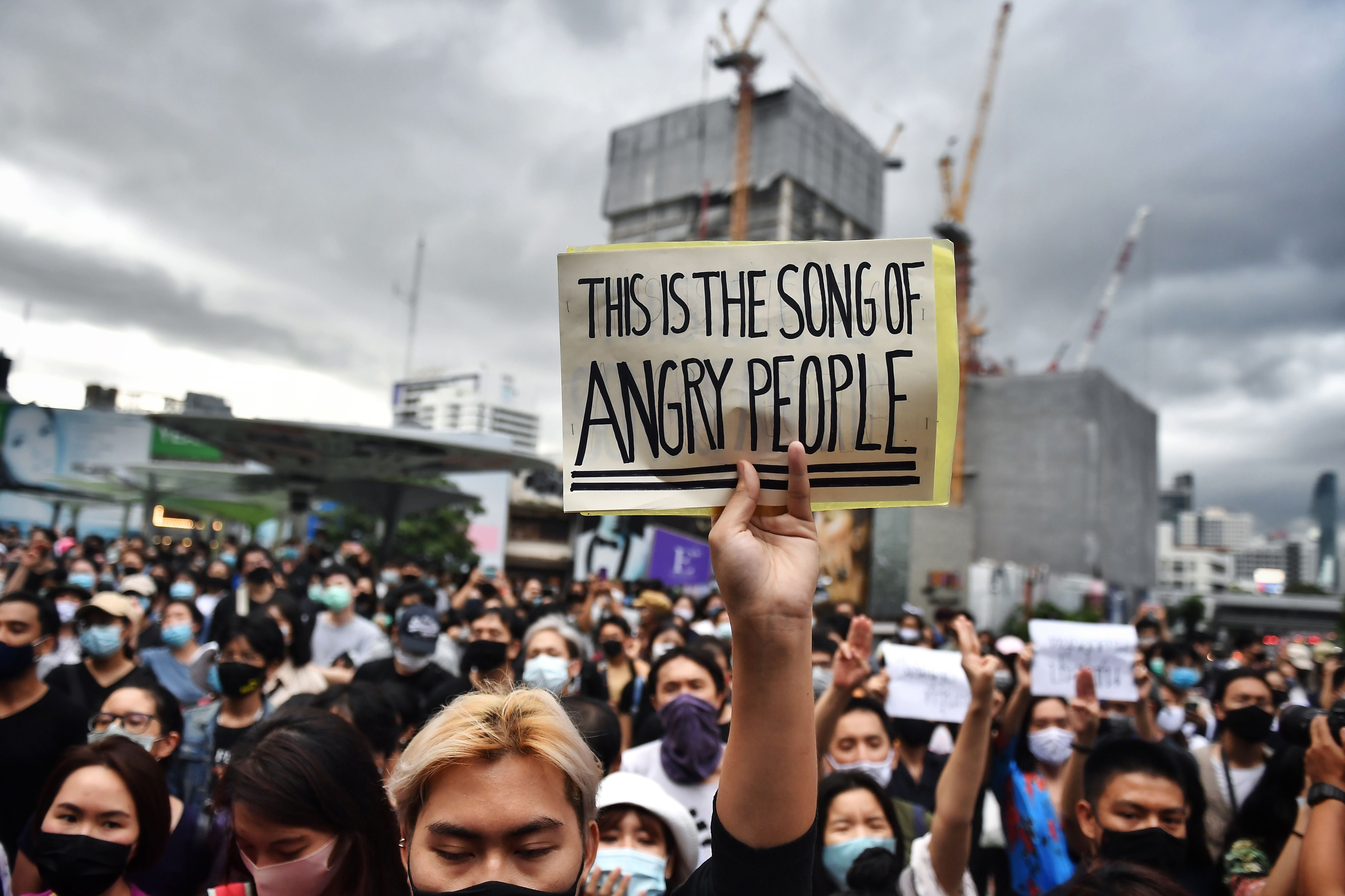 File: Protesters call for release of activists Anon Numpa and Panupong Jadnok in Bangkok