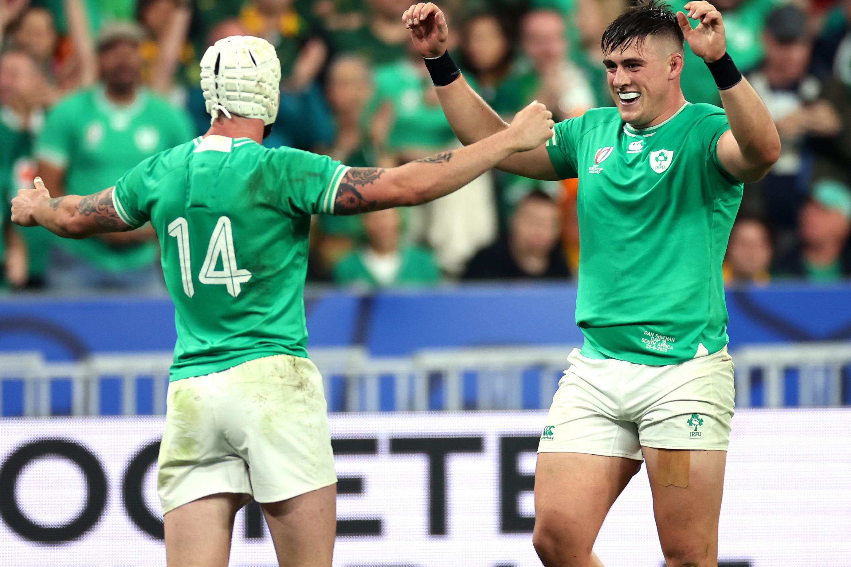 Dan Sheehan, right, made his World Cup debut in a thrilling win over South Africa (Bradley Collyer/PA)