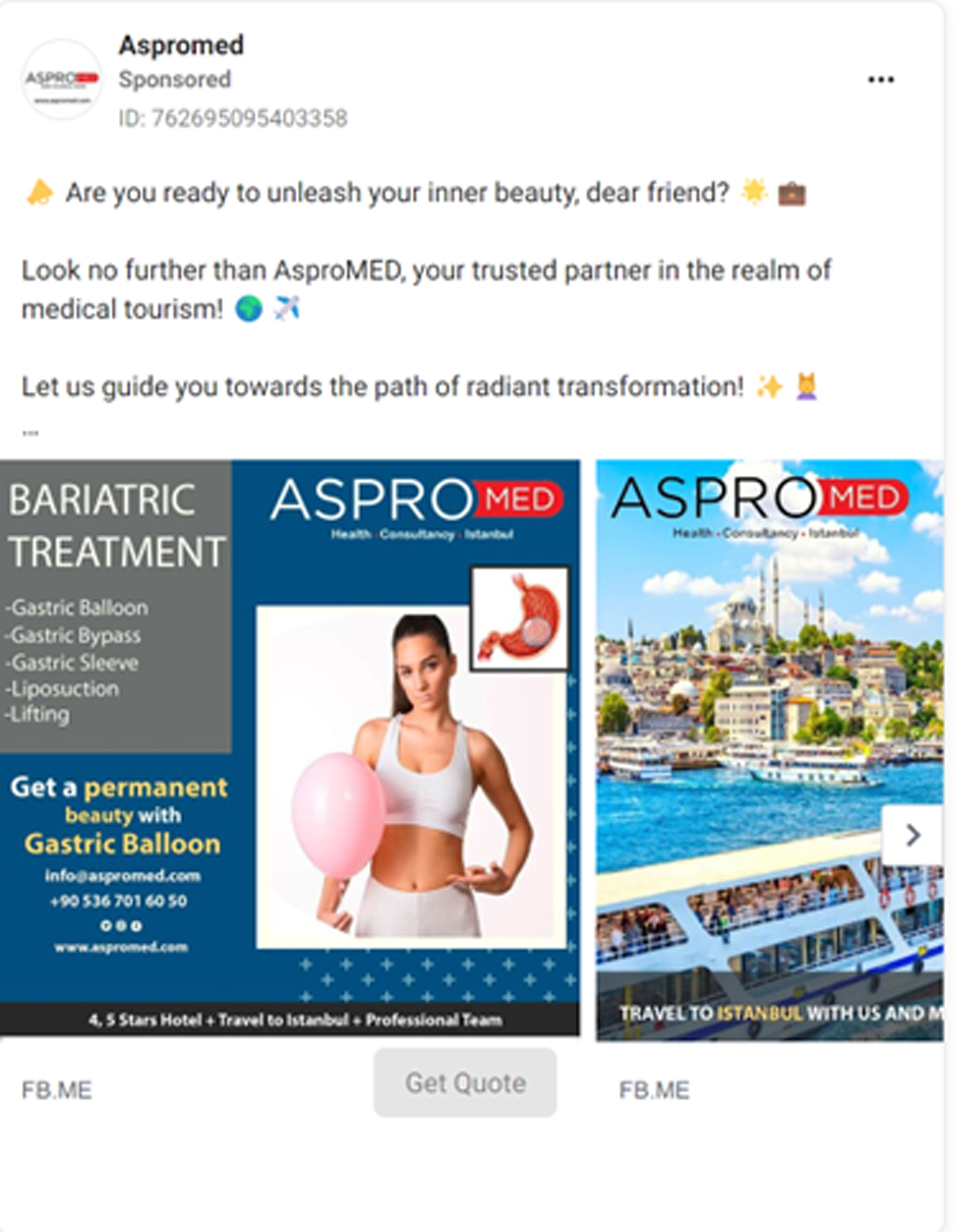 An advert from AsproMed promoting a range of cosmetic treatments