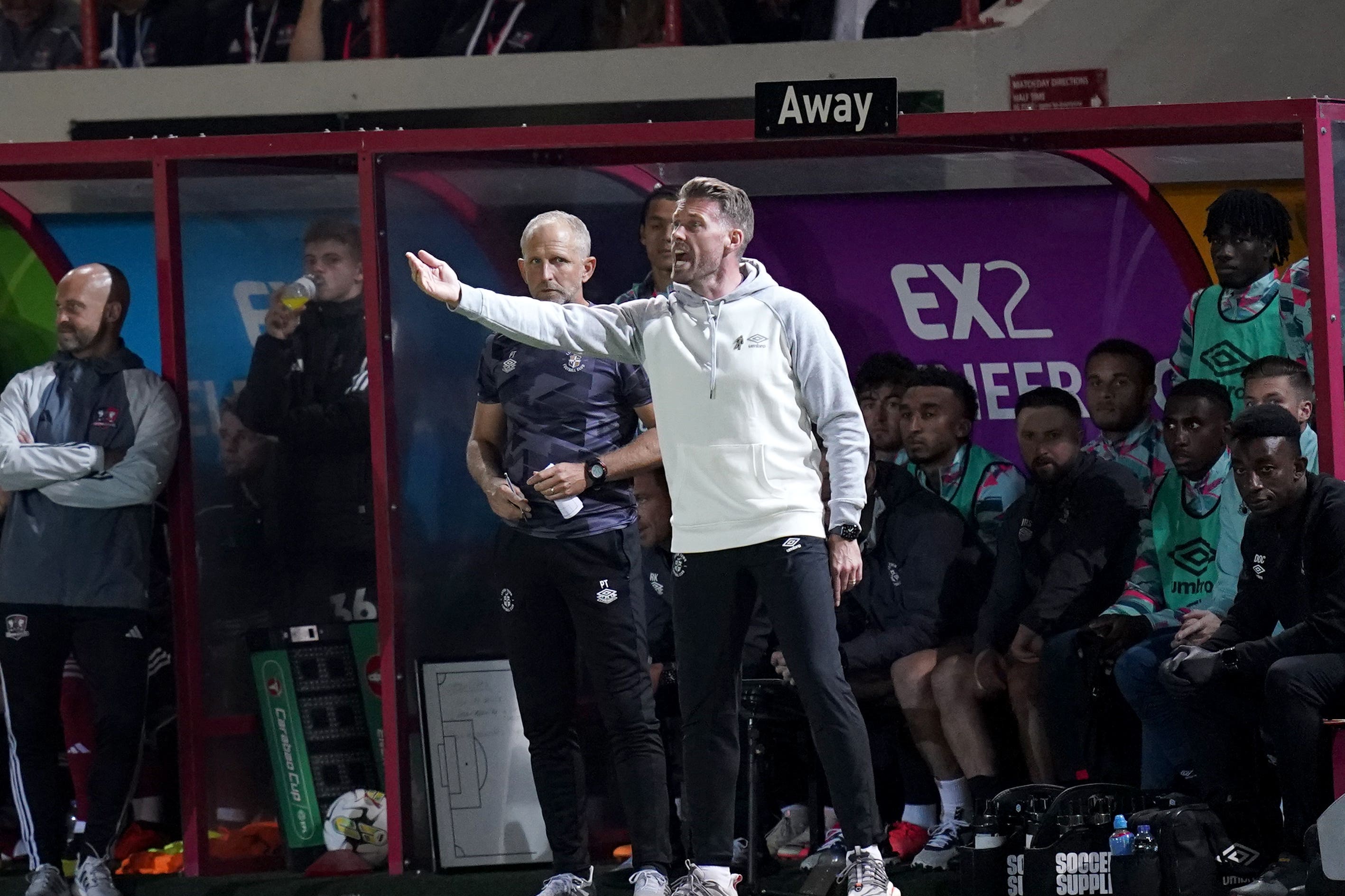 Rob Edwards saw his Luton side beaten by Exeter (Andrew Matthews/PA).