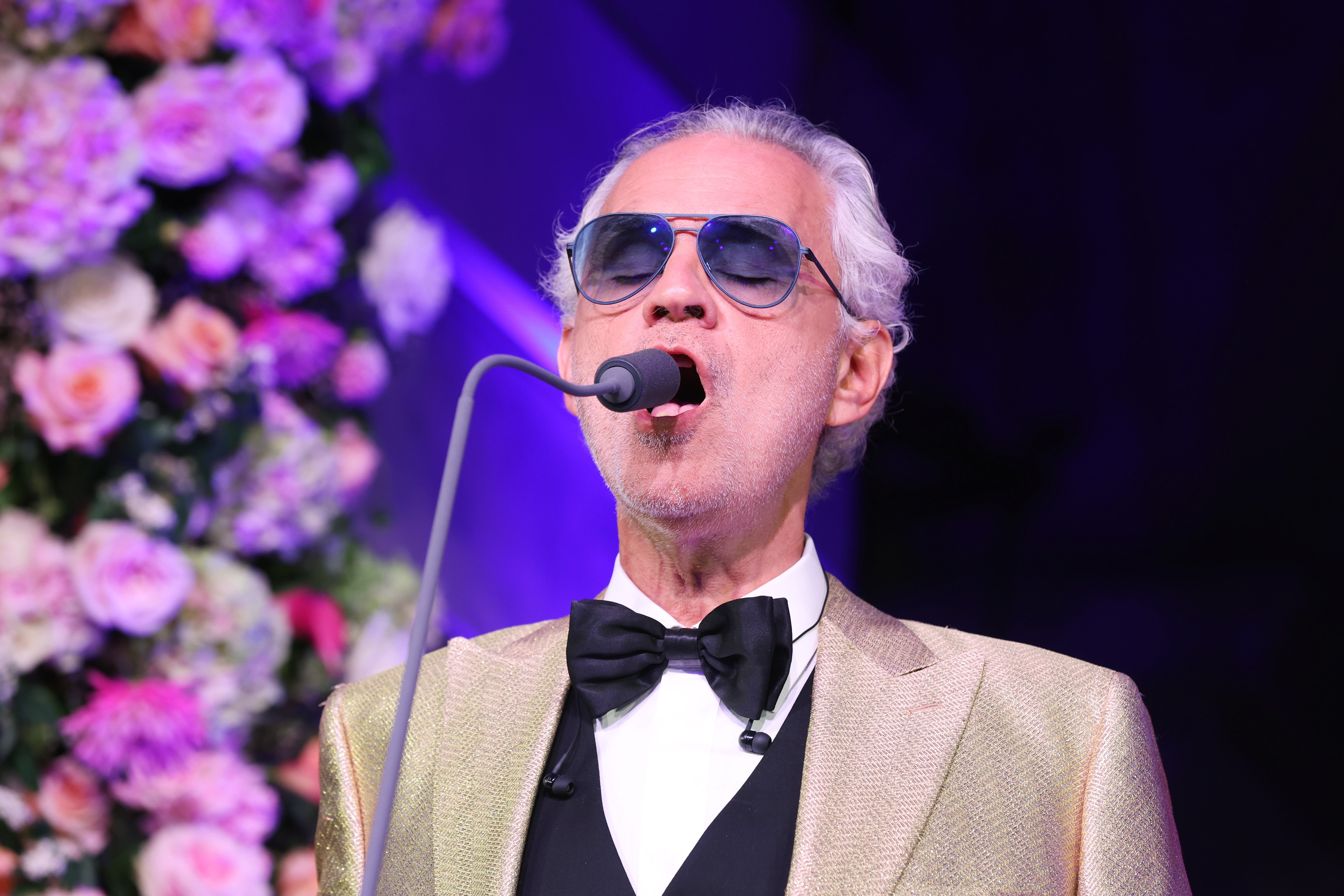 Italian tenor Andrea Bocelli performs on the evening of the hotel’s opening