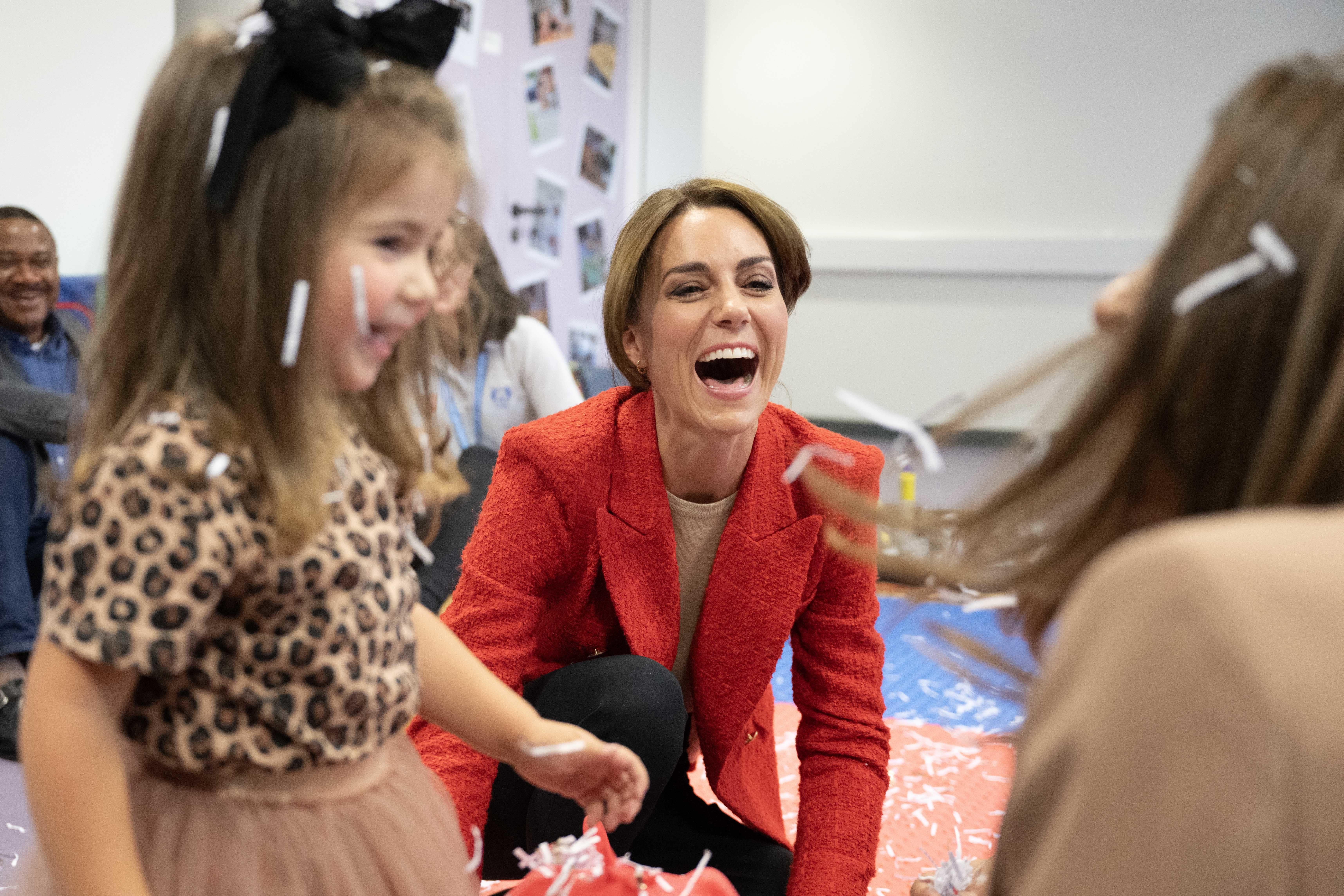 The Princess of Wales with Beatrice, 3, during a family portage session at the Orchards Centre in Milton Regis, Sittingbourne, Kent, to highlight the importance of supporting children with special educational needs and disabilities and their families. Portage is a service for children with special educational needs and disabilities from birth up to pre-school age and works with families to aid the development of their children. Picture date: Wednesday September 27, 2023.