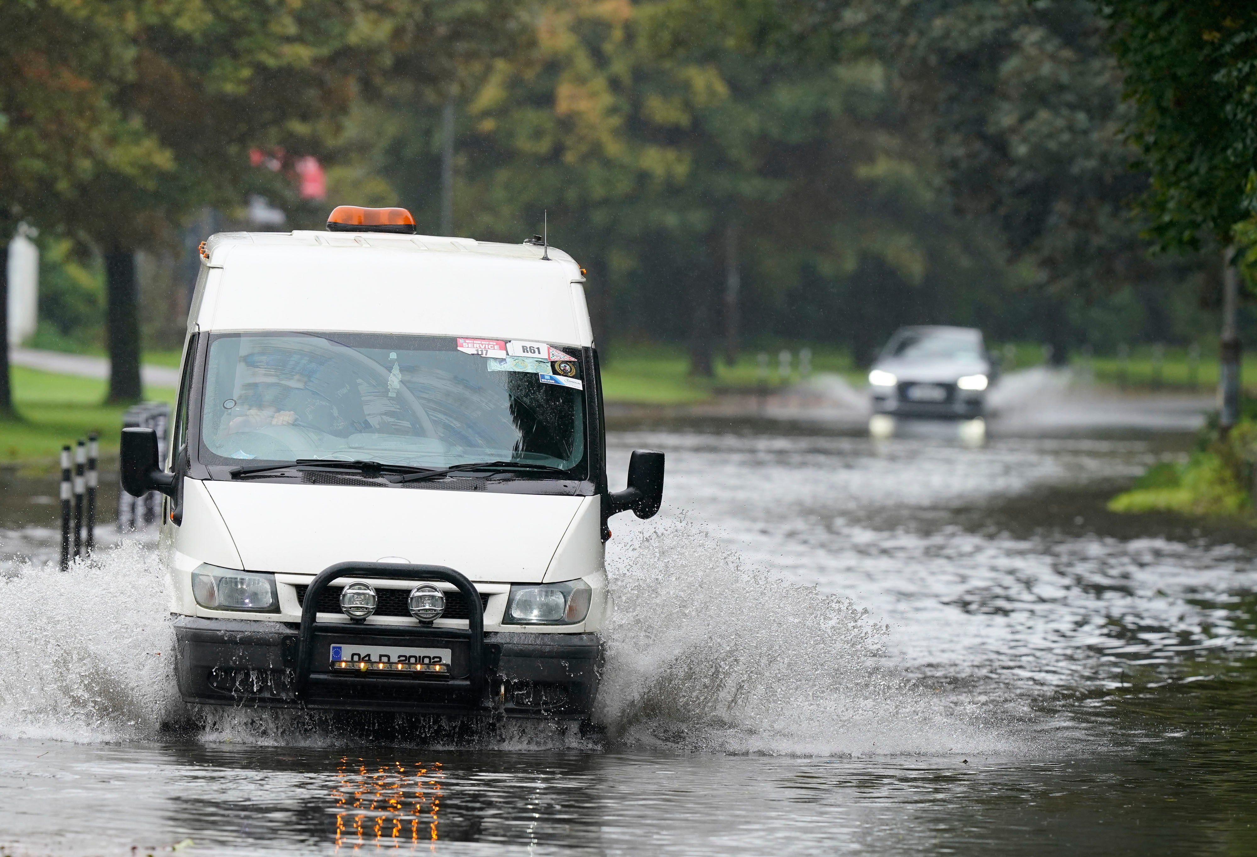 A van driving through floodwater in Cork