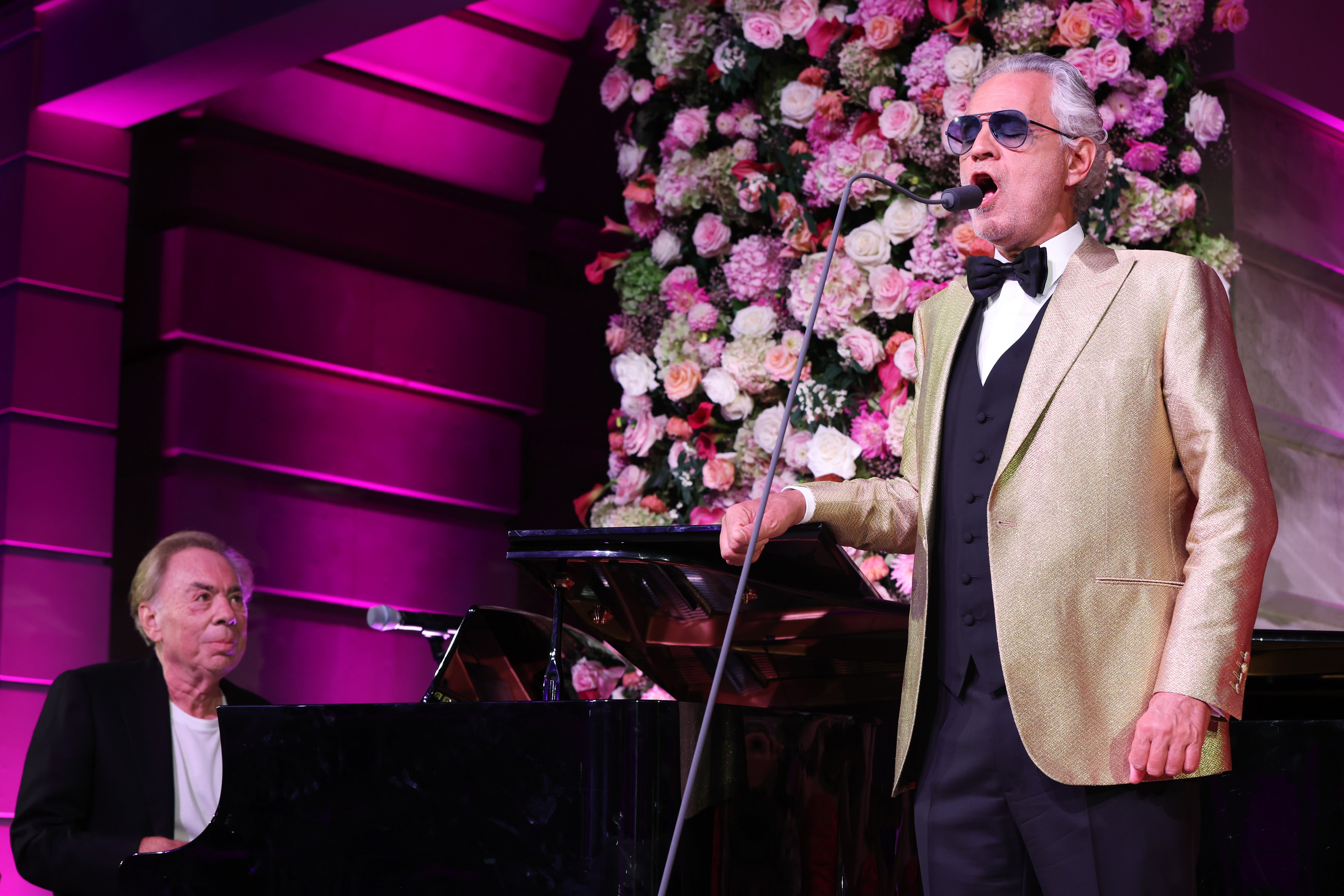 Andrew Lloyd Webber and Andrea Bocelli gave a surprise performance at the hotel opening